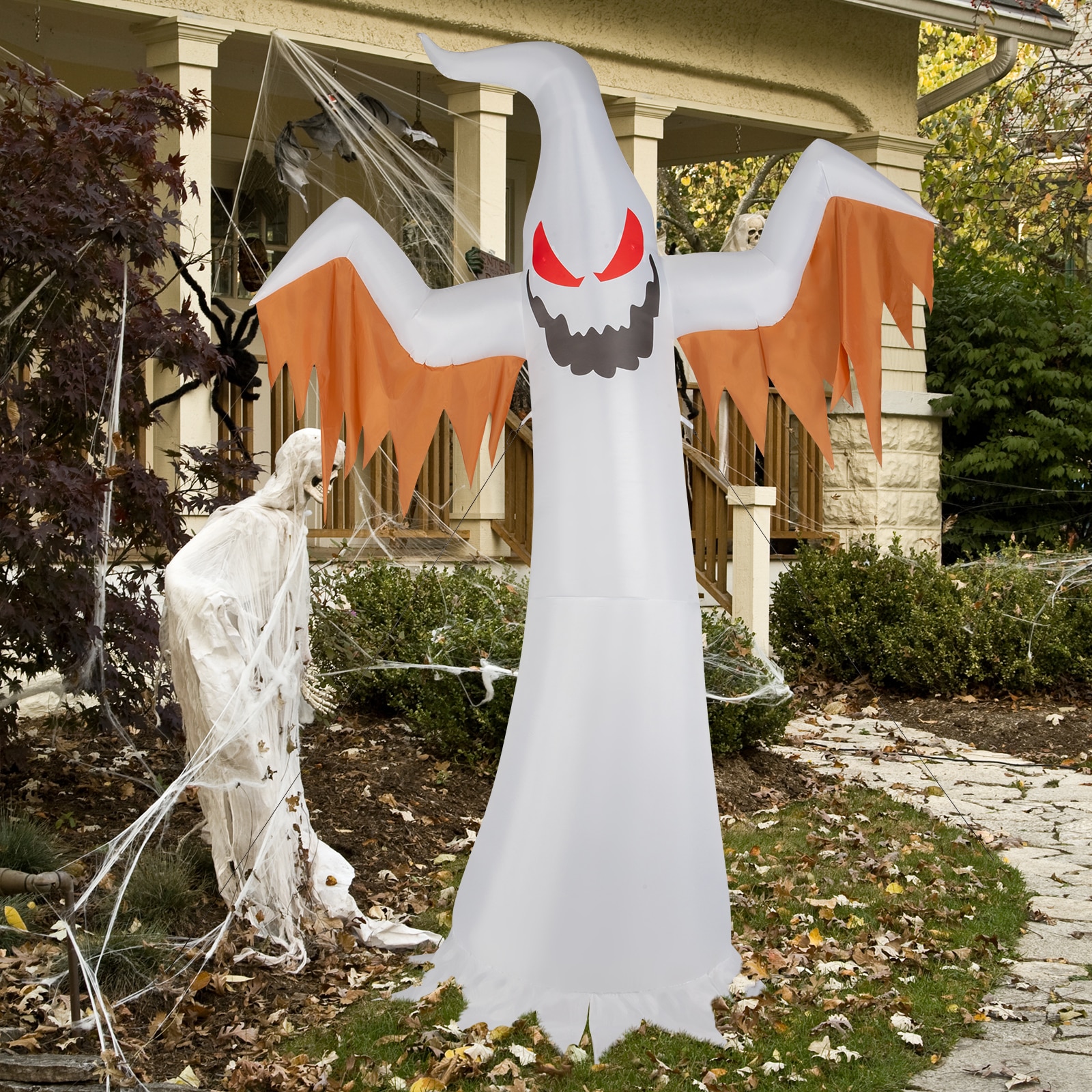 GlasFlength  12 Ft Giant Inflatable Ghost Halloween Decorations LED Lights Giant Scary Ghost Halloween Outdoor Yard Decor Decorations for Front Yard Lawn Multicolored