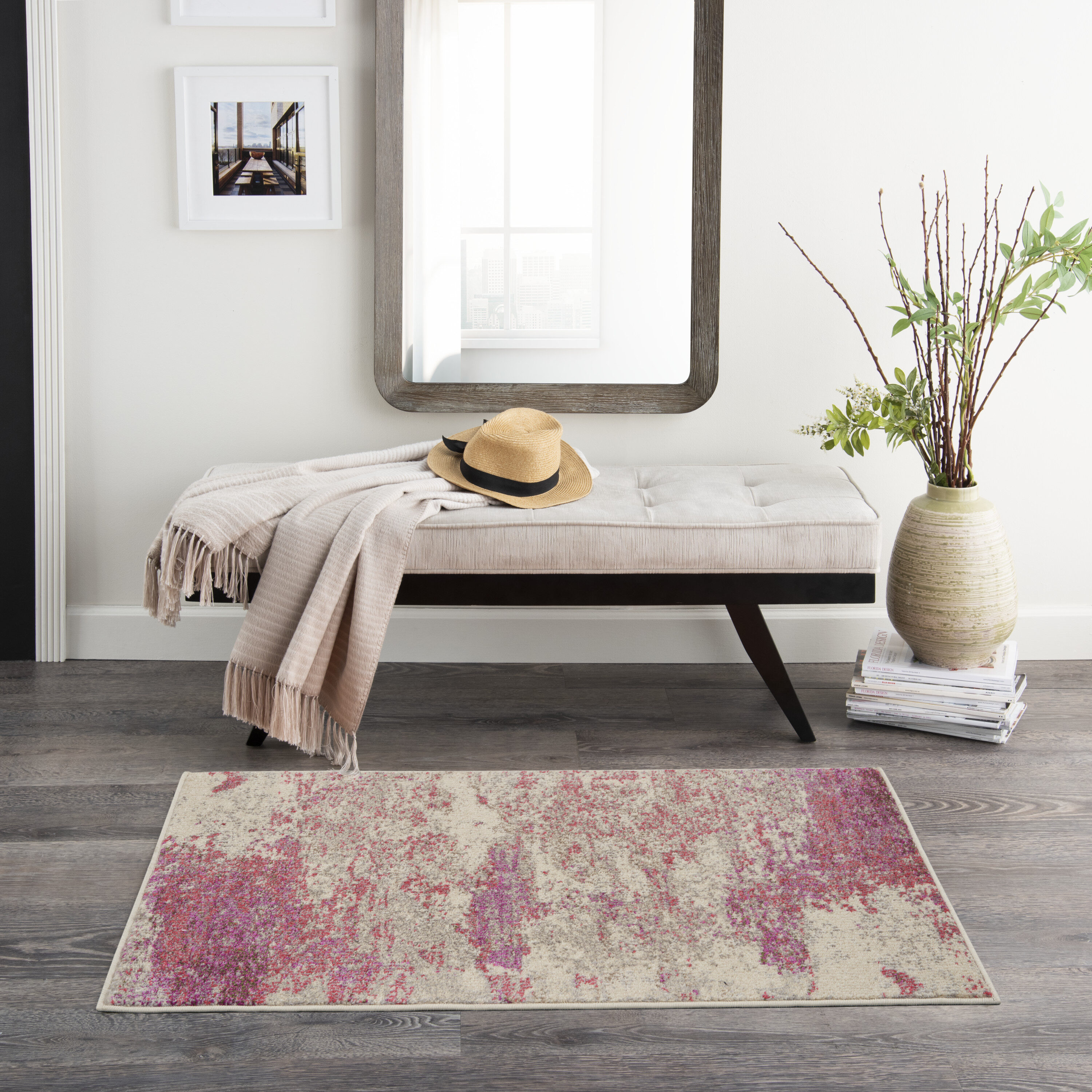 Nourison 99446742445 Celestial 2 x 4 (ft) Loomed Polypropylene Pink Rectangular Indoor Distressed/Overdyed Vintage Area rug