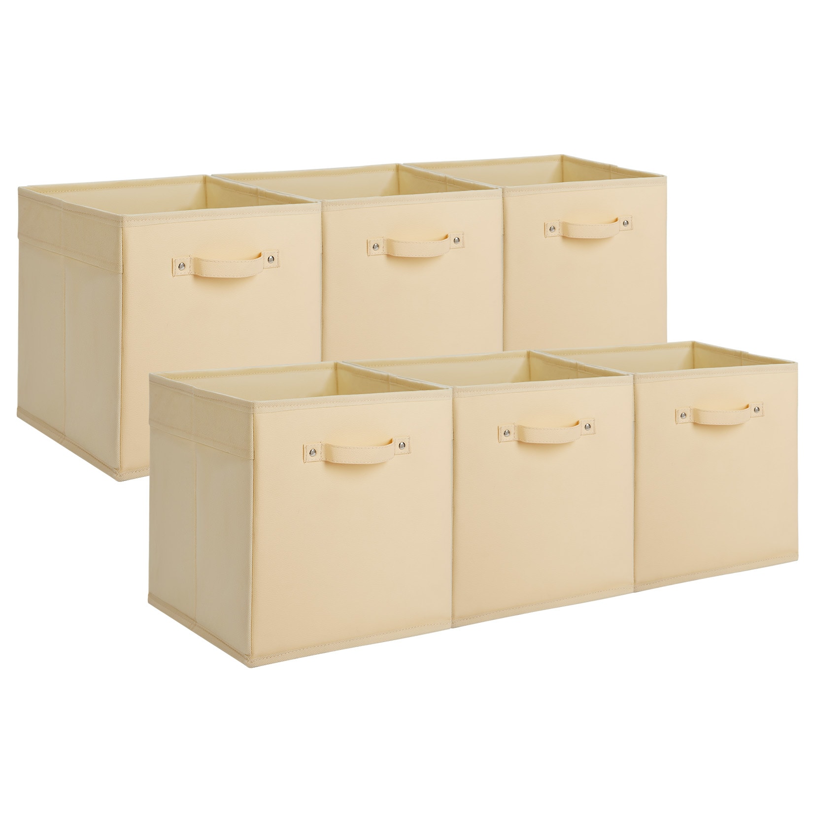 Garvee 6 Pack 11 Inch Fabric Storage Bins with Faux Leather Accents and Handles Beige Foldable Cube Storage Baskets for Shelves Closet Organizers for Toys Clothes Towels #BZZ-FOP1HE0NUE