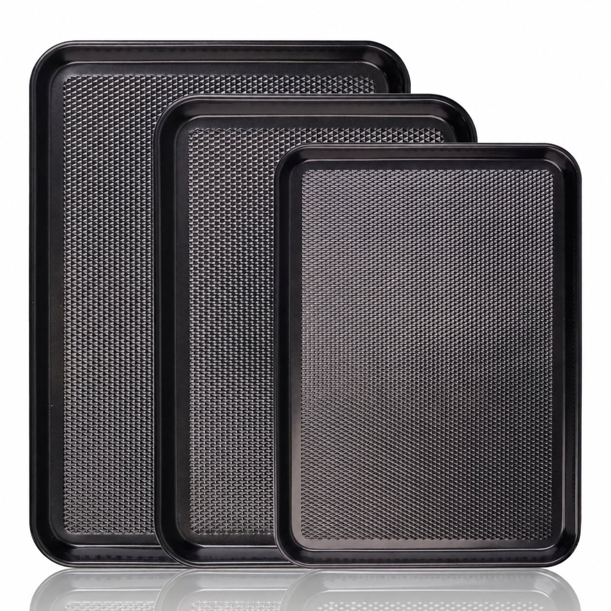 LILILIAN FMY  Baking Sheet Pan Set Three Piece Diamond Pattern Nonstick Carbon Steel Oven Trays Durable Warping Resistant