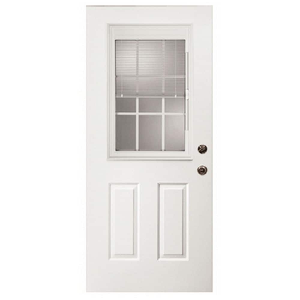 RELIABILT LO199253 32-in x 80-in Fiberglass Half Lite Left-Hand Inswing Unfinished Prehung Front Door with Brickmould Insulating Core with Blinds and Grills