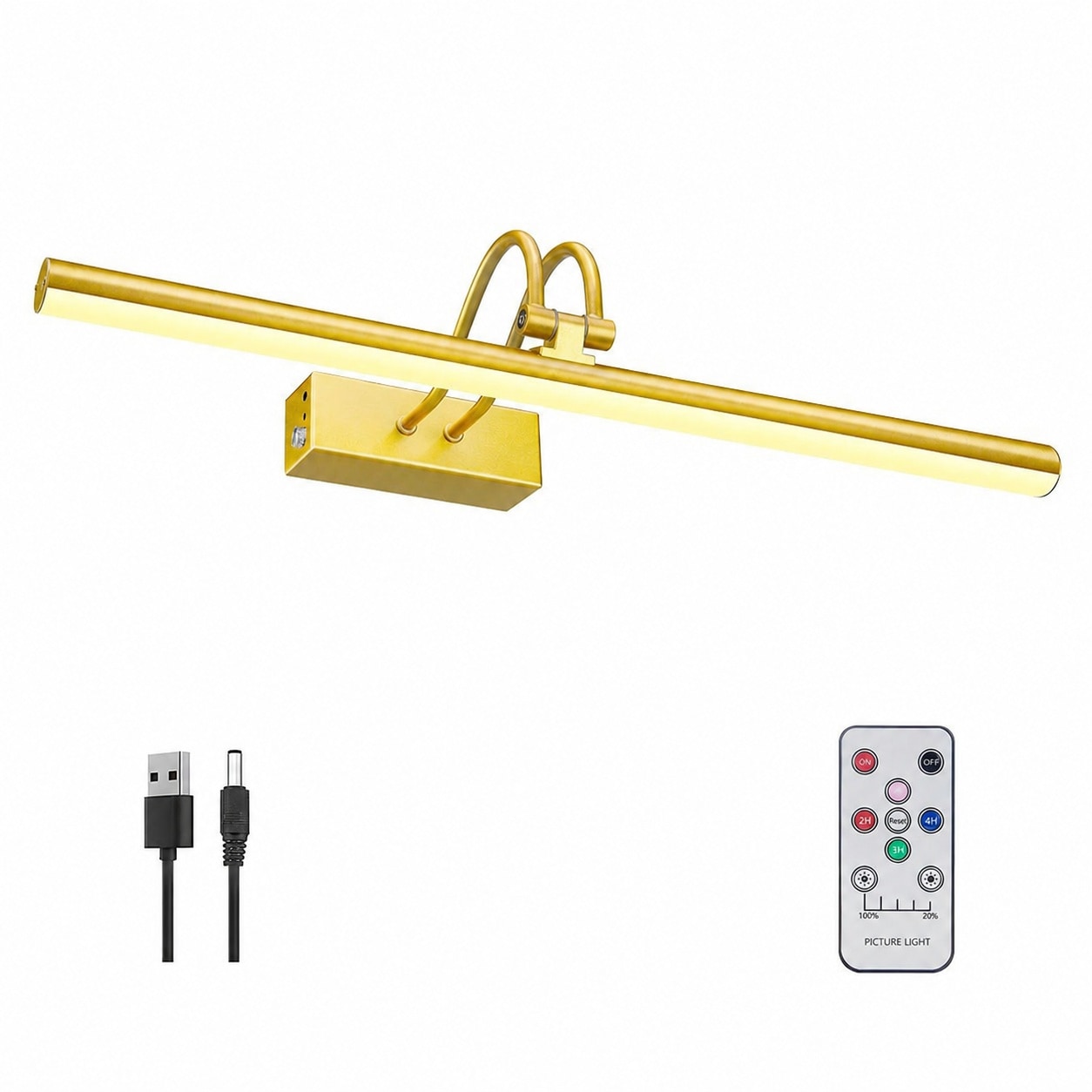 ITOPFOX  16 Inch Picture Light Sparkly Gold Wireless Wall Mounted Remote Art Light with Timer and Adjustable Brightness for Gallery Artwork