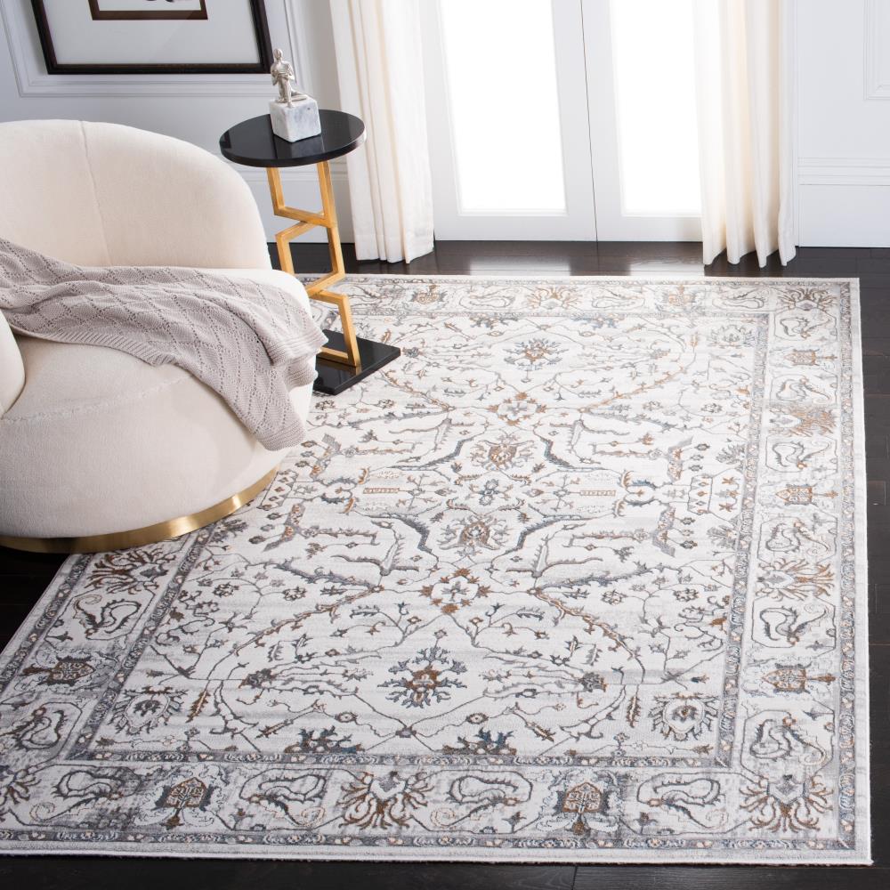 Light Grey and Grey Synthetic Hand-Knotted Rectangular Rug, 4' x 6'