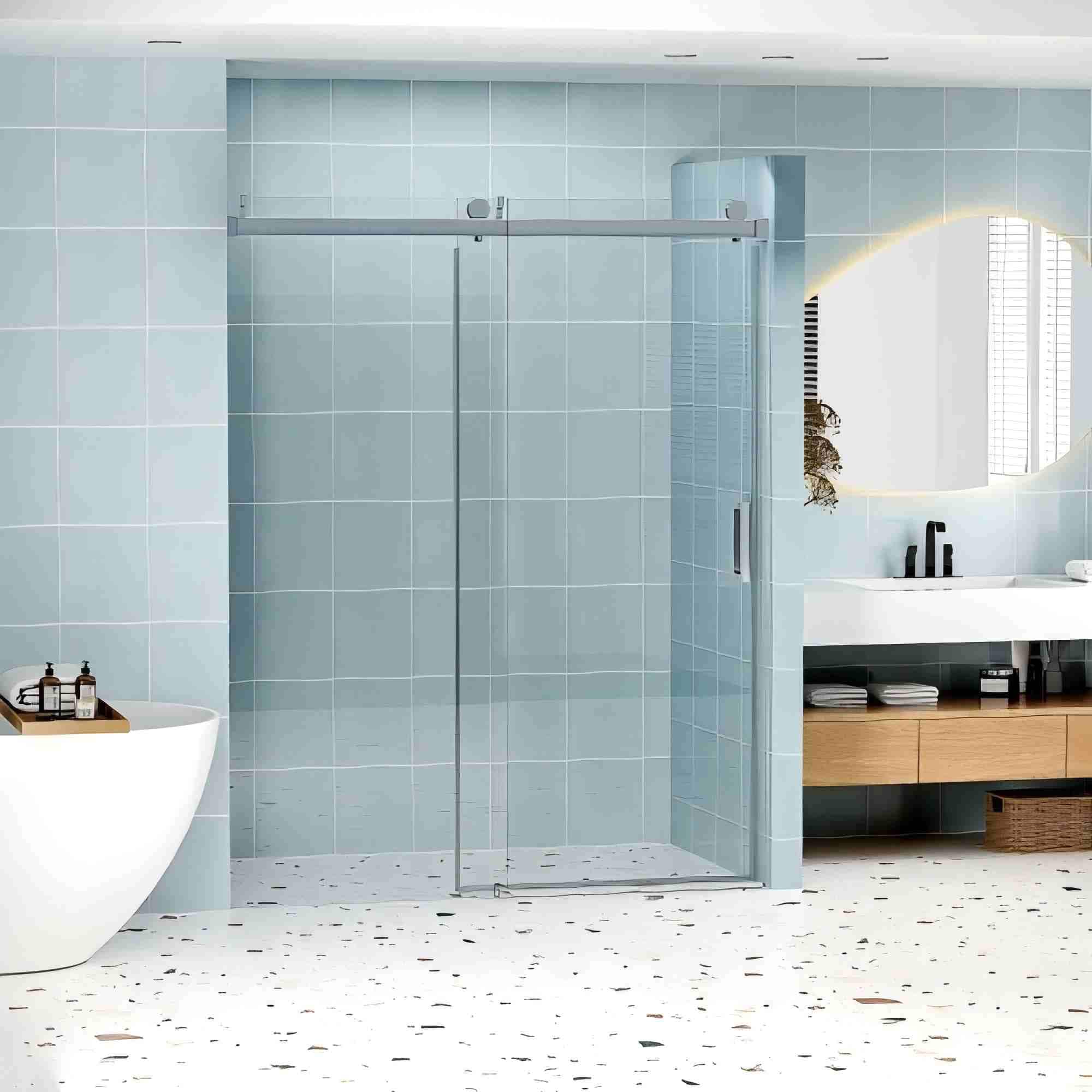 CASAINC Chrome 56-in to 60-in W x 76-in H Frameless Clear Glass Sliding Shower door