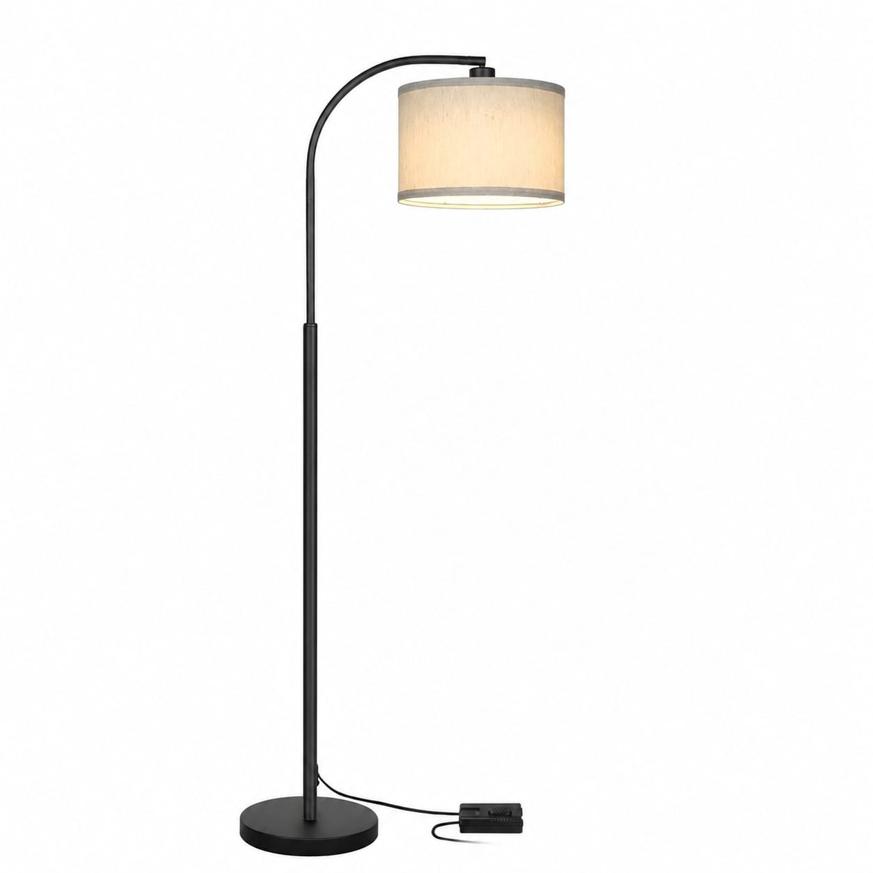 Aoibox  Modern Arc Floor Lamp with Adjustable Hanging Linen Shade 66 in Black Metal Base with Pedal Dimmer