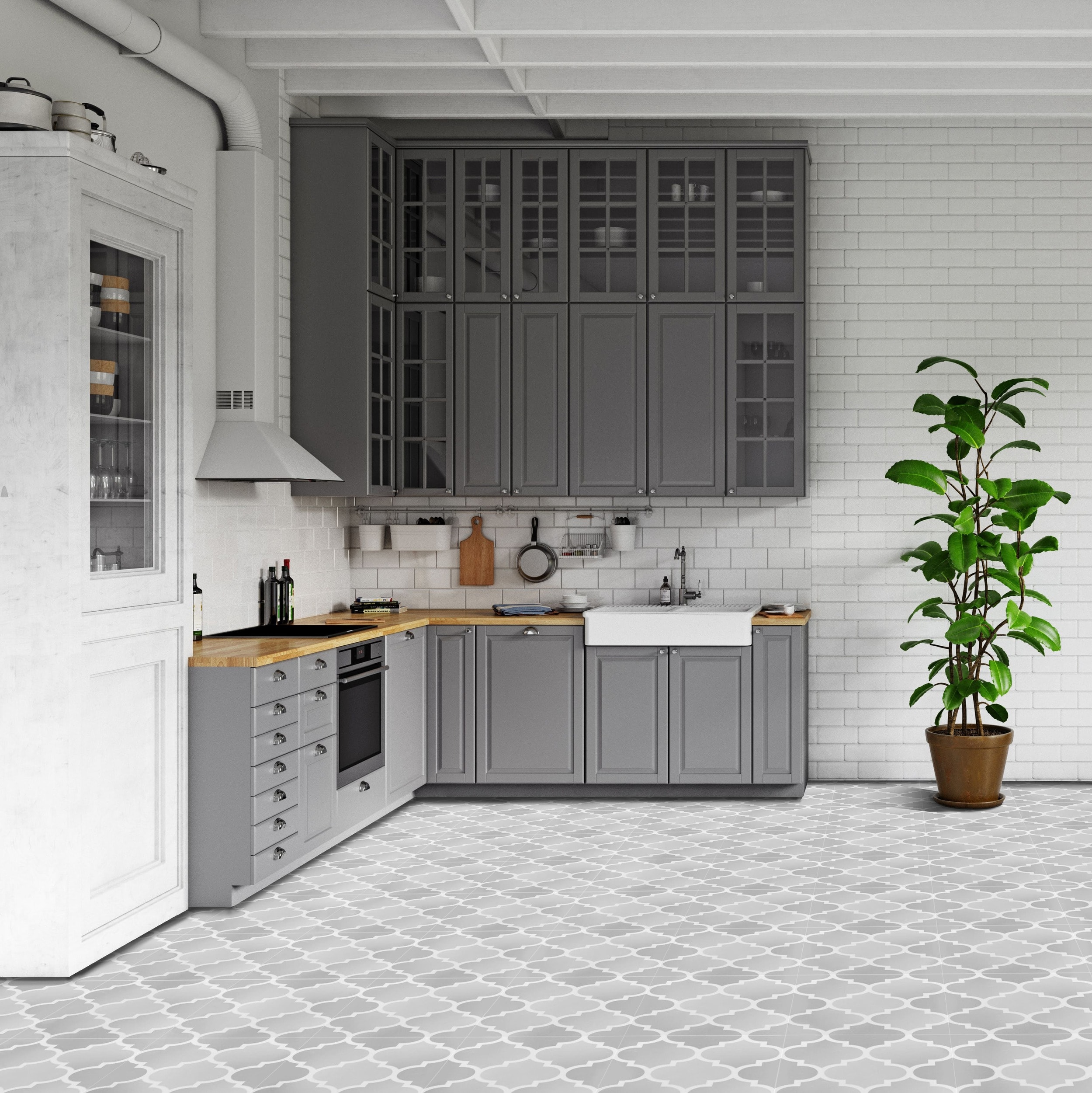 Arabesque Pattern Self-Adhesive Vinyl Floor Tiles, 12" x 12", 20 Tiles