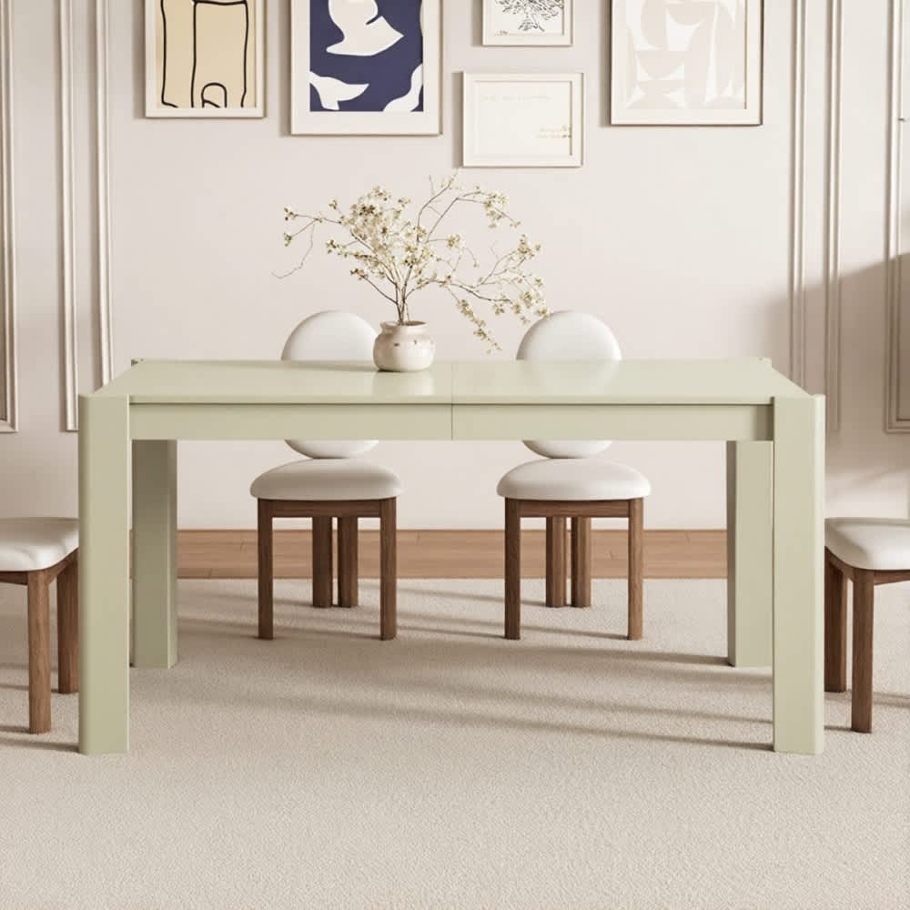 Coolbibila PIERCE-TABLE-GOLD 73 Inch Gold Solid Wood Farmhouse Dining Table Expandable Rectangular Modern Kitchen Table Seats 6