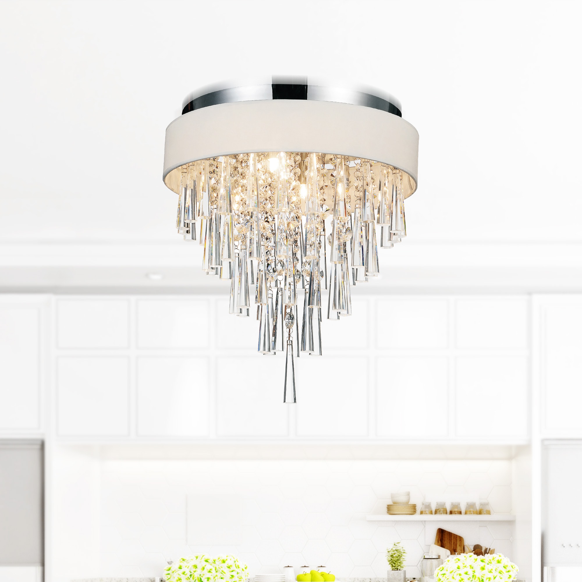CWI Lighting 5523C16C (OFF WHITE) Franca 4 -Light 16.0-in Chrome Flush Mount Light