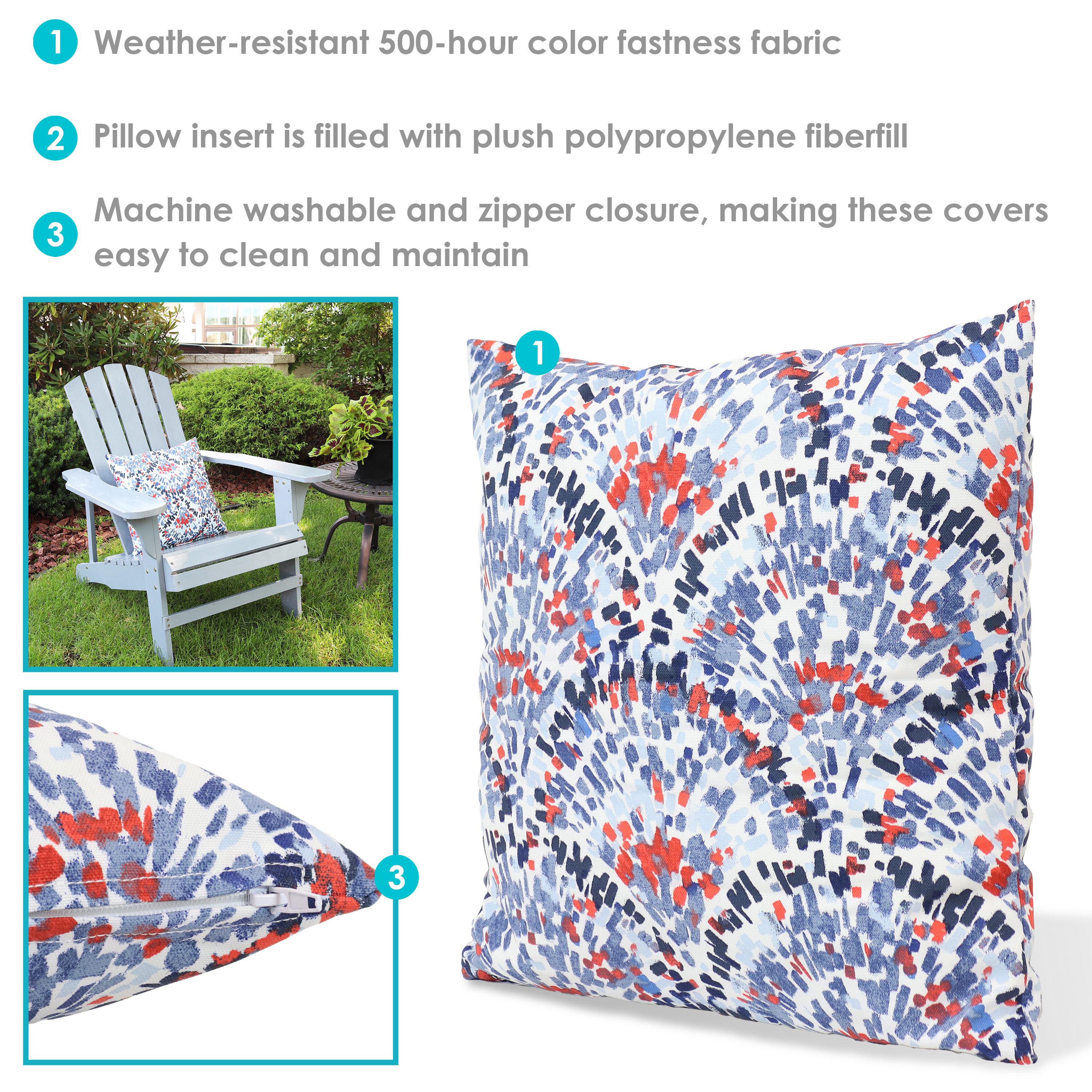 Abstract Red and Blue Polyester Square Outdoor Throw Pillows, Set of 2