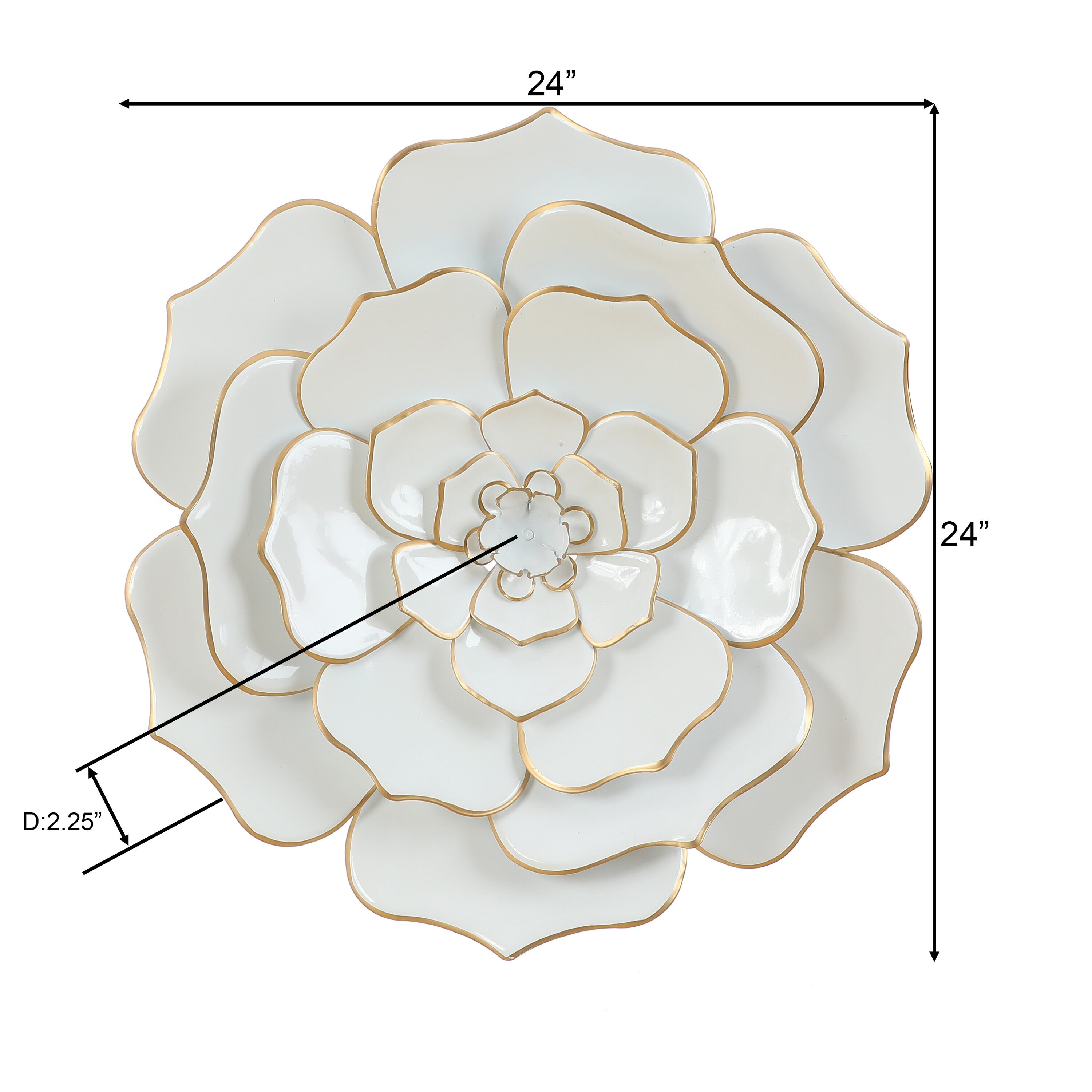 24-Inch White and Gold Iron Flower Wall Sculpture