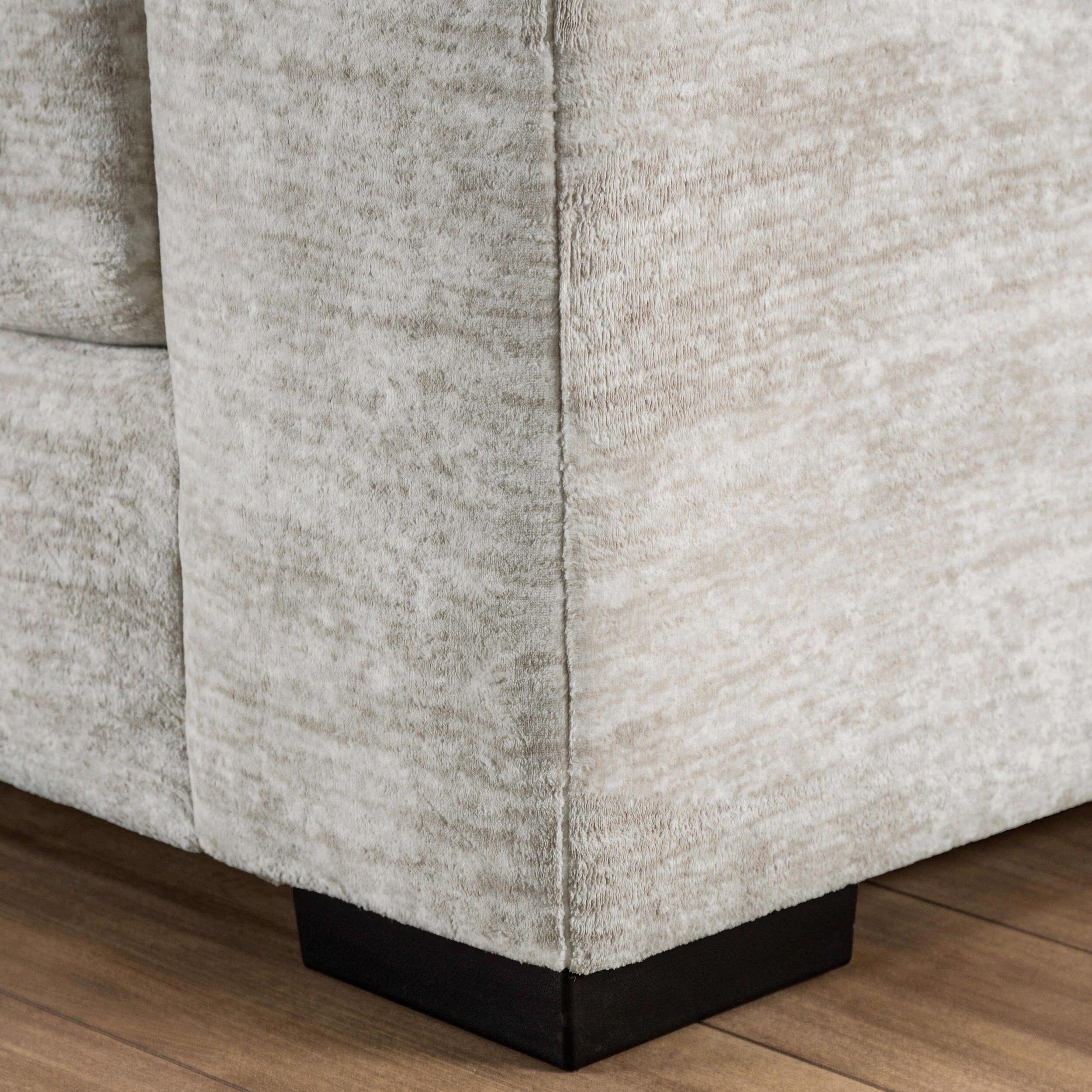 Close-up of sofa bottom corner and fabric