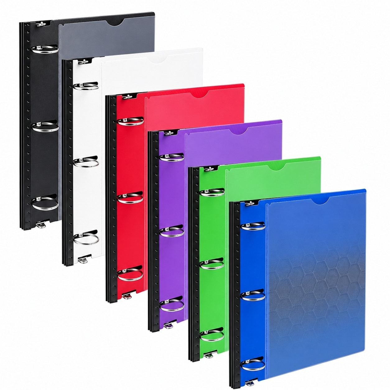 Baginizer 1.5 Inch Telescoping 3 Ring Binder 6 Pack Expandable Flexible Customizable Front Cover Clear Catalog Pocket Holds 370 Sheets School Office Supplies