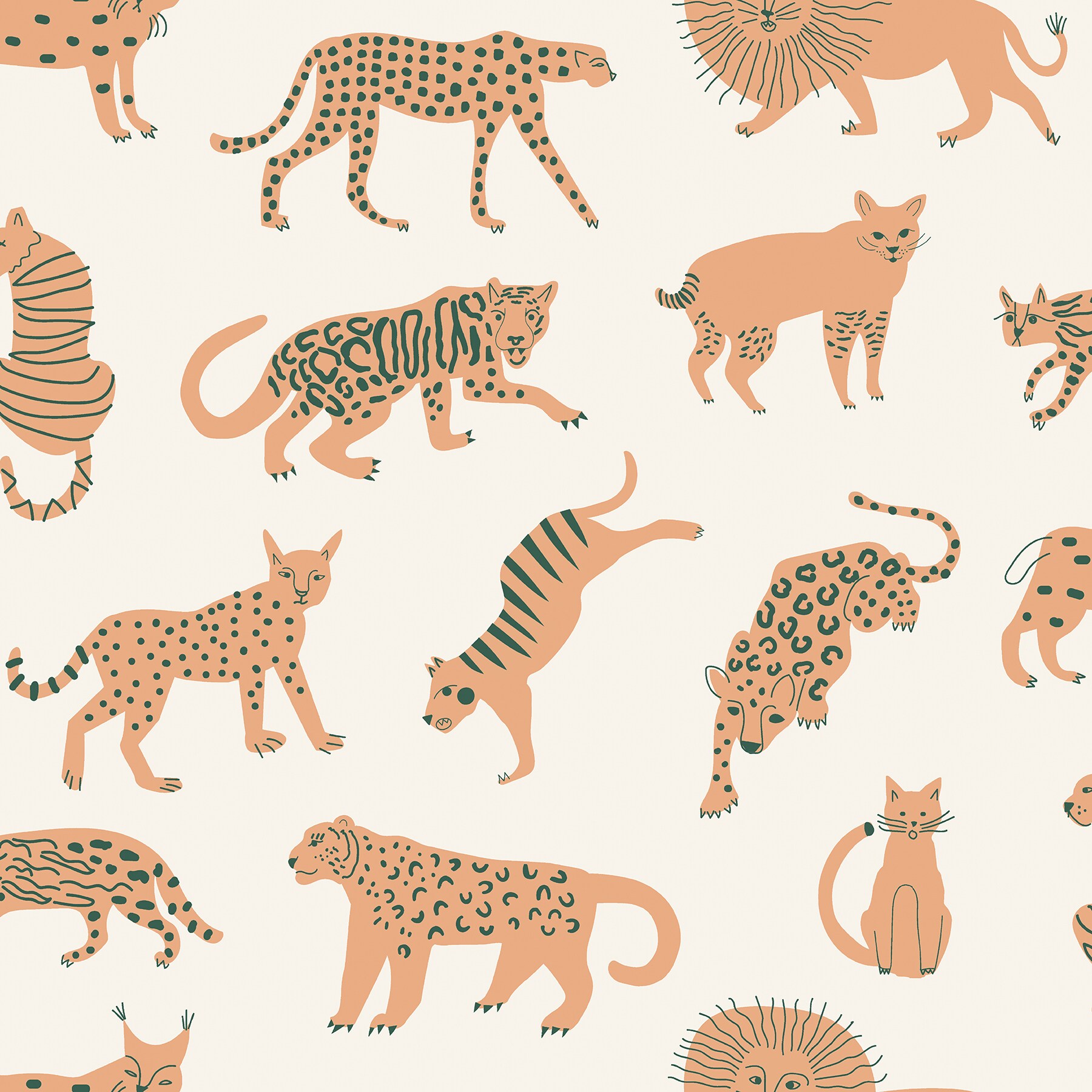 Leah Duncan Tangerine Kitty Kitty Peel and Stick Wallpaper in the