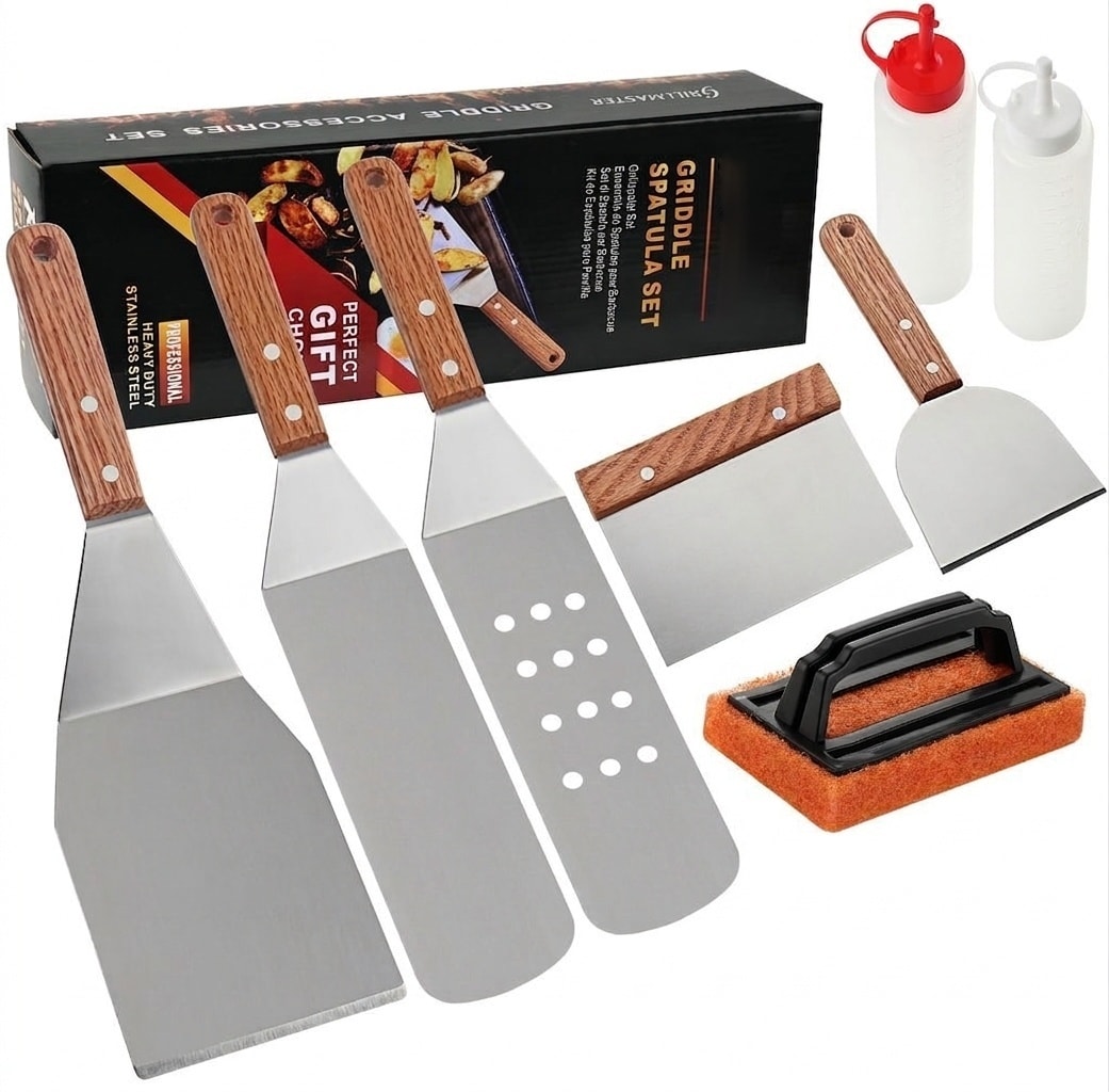 Afoxsos - 8pcs Heavy Duty Stainless Steel Griddle Accessories Kit with Spatulas Flipper Scraper ...