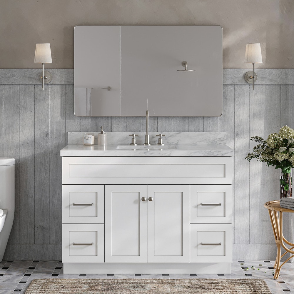ARIEL F049SCWRVOWHT Hamlet 48-in White Undermount Single sink Bathroom Vanity with Carrara White Marble Marble Top