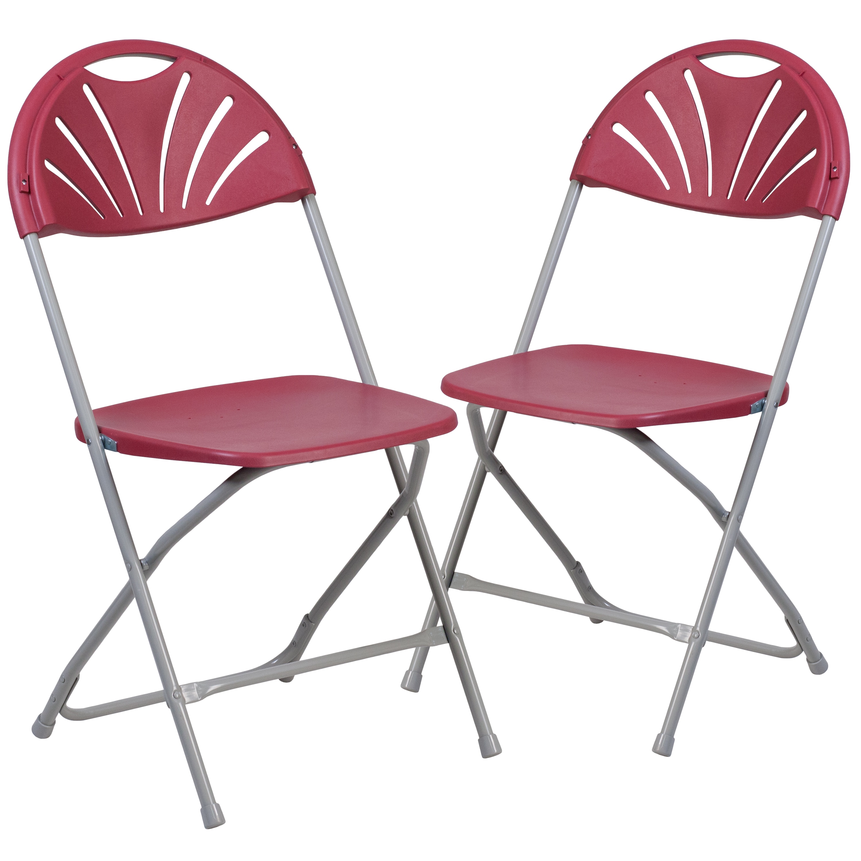 Emma + Oliver 2 Pack 650 lb Capacity Burgundy Plastic Fan Back Folding Chair