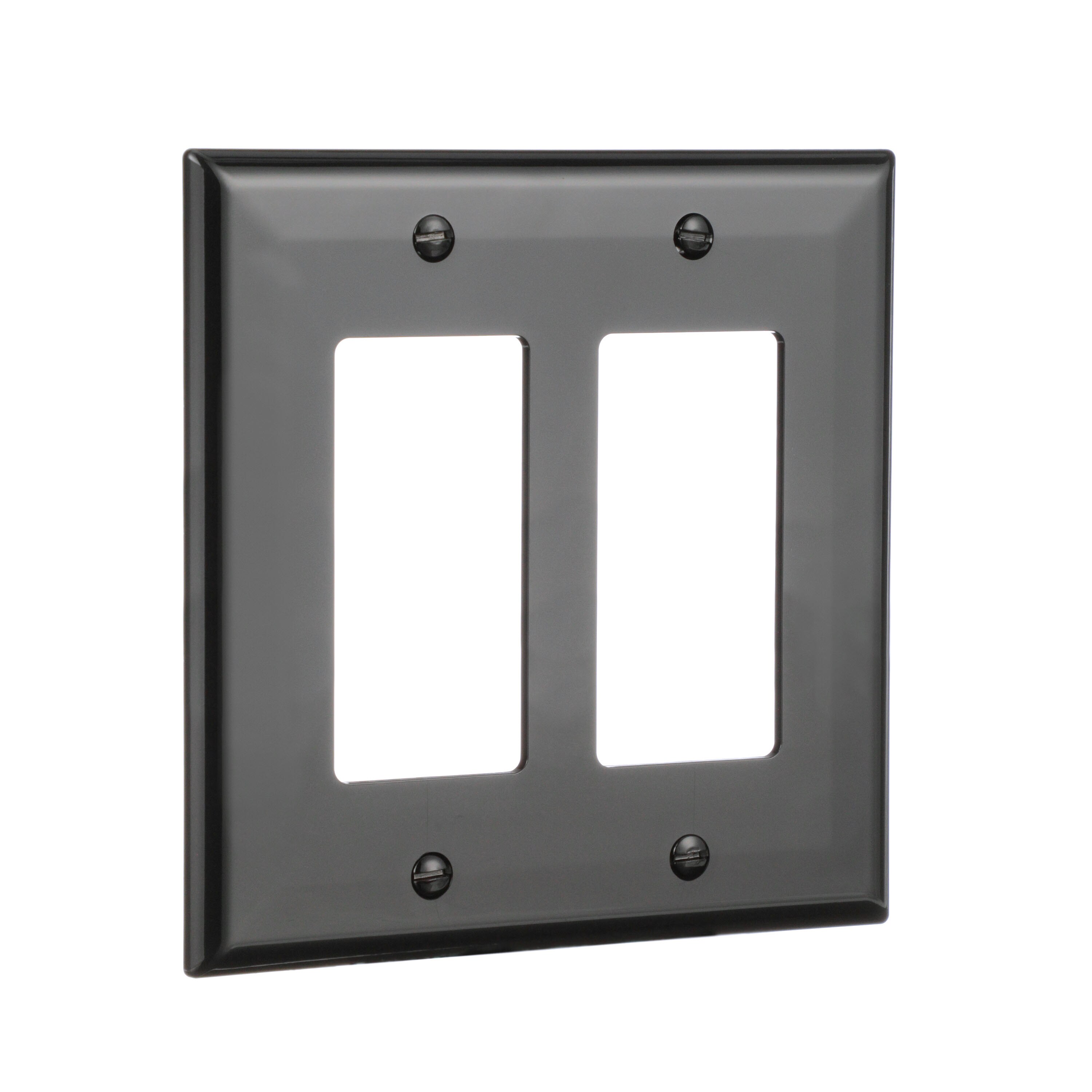 Eaton 2-Gang Midsize Black Polycarbonate Indoor Decorator Wall Plate in ...