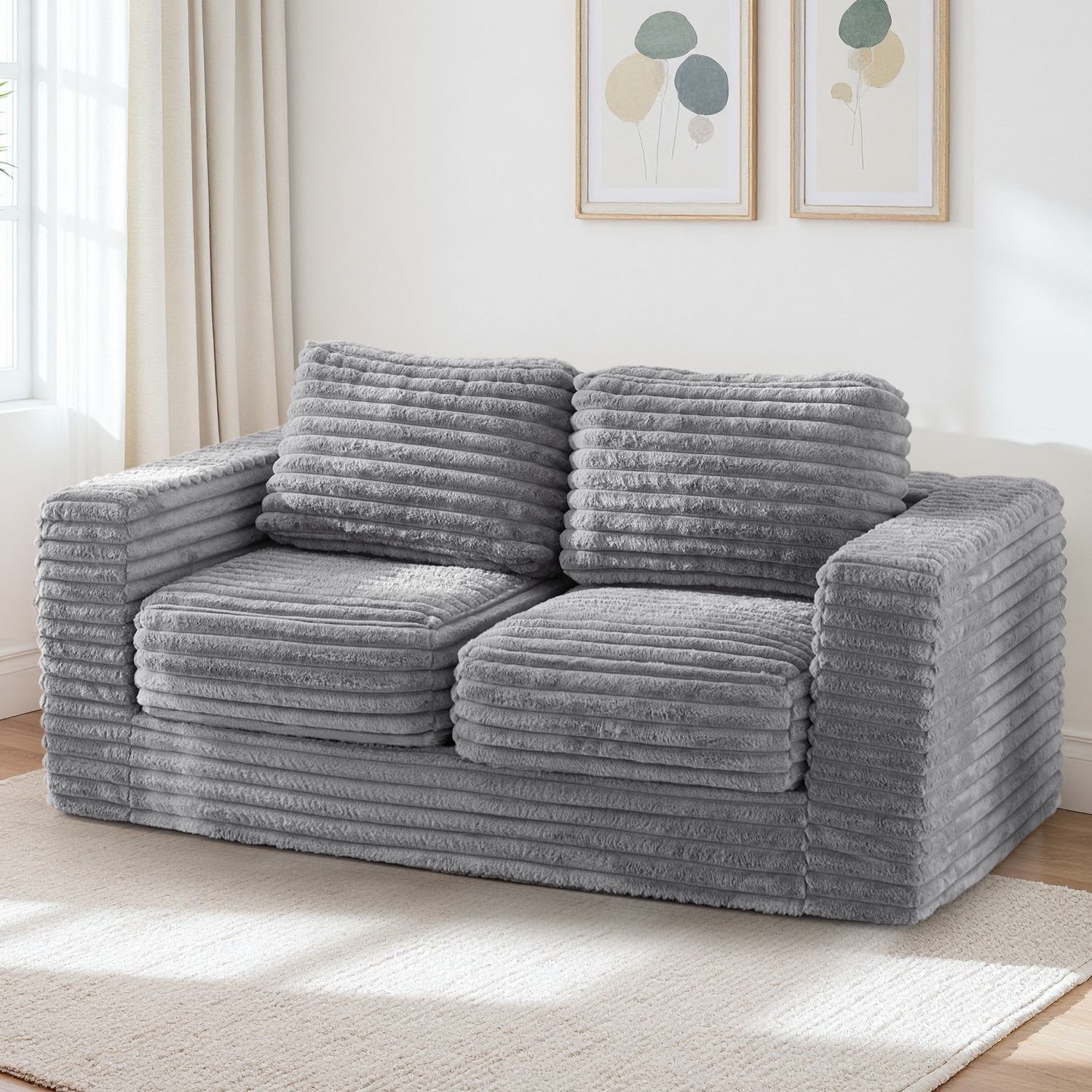 MAXYOYO 62-in W Grey Bean Bag Sofa Faux Fur Upholstered Loveseat