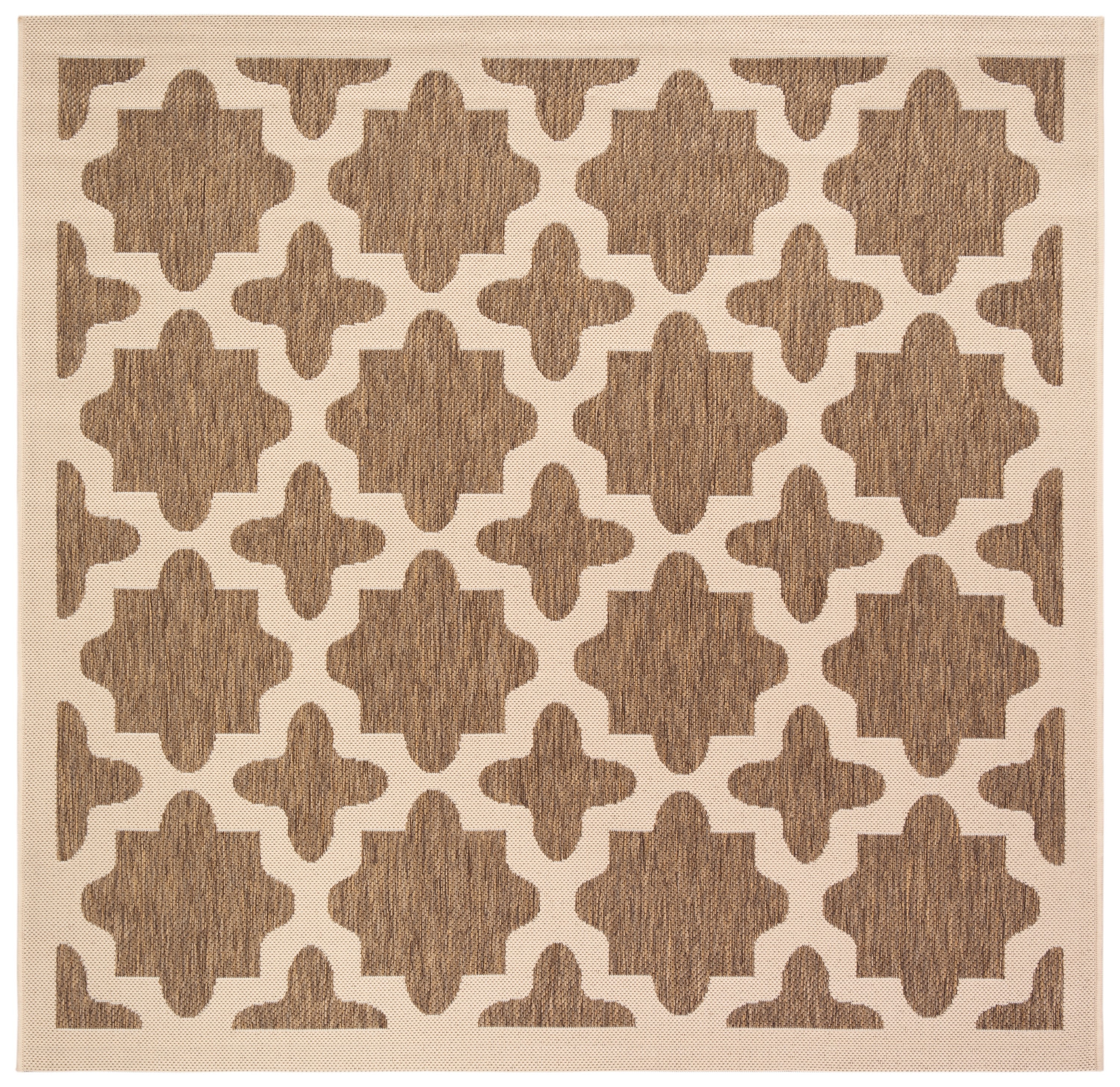 Brown Bone Synthetic Square Easy-Care Indoor/Outdoor Rug, 4' x 4'