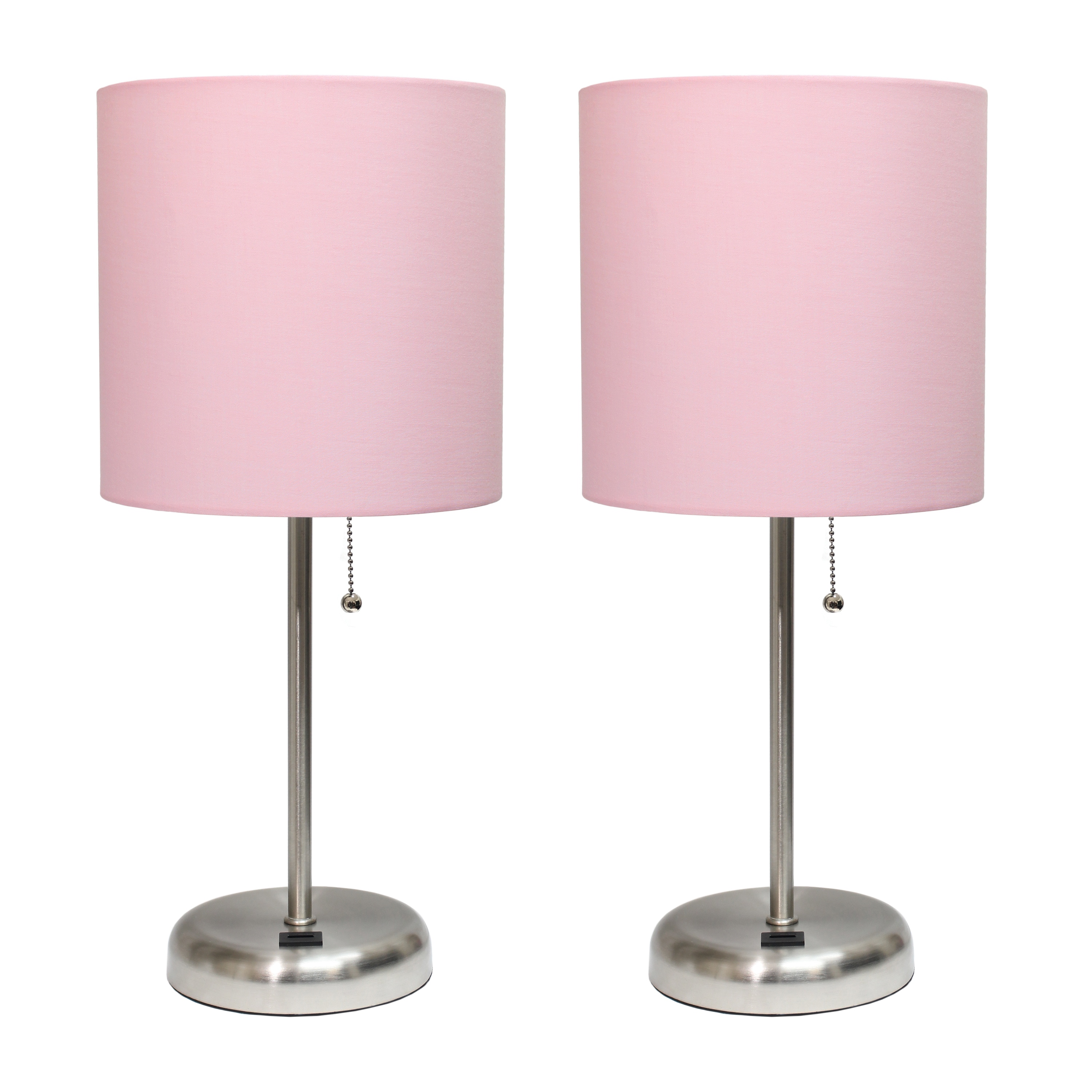 Creekwood Home CWT-2012-LP-2PK Oslo 19.5-in Brushed Steel/Light Pink Shade LED Pull-chain Table Lamp with Fabric Shade 2 -Set