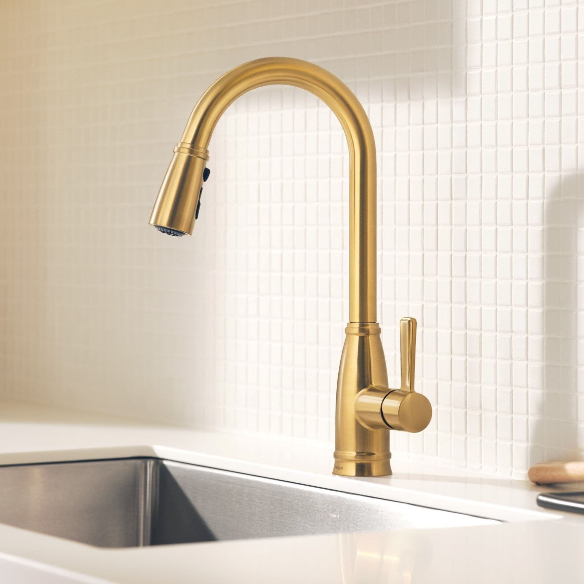 Moen 87913BG Lilibeth Brushed Gold Single Handle Deck-mount Pull-down Kitchen Faucet with Sprayer ( Deck Plate Included )
