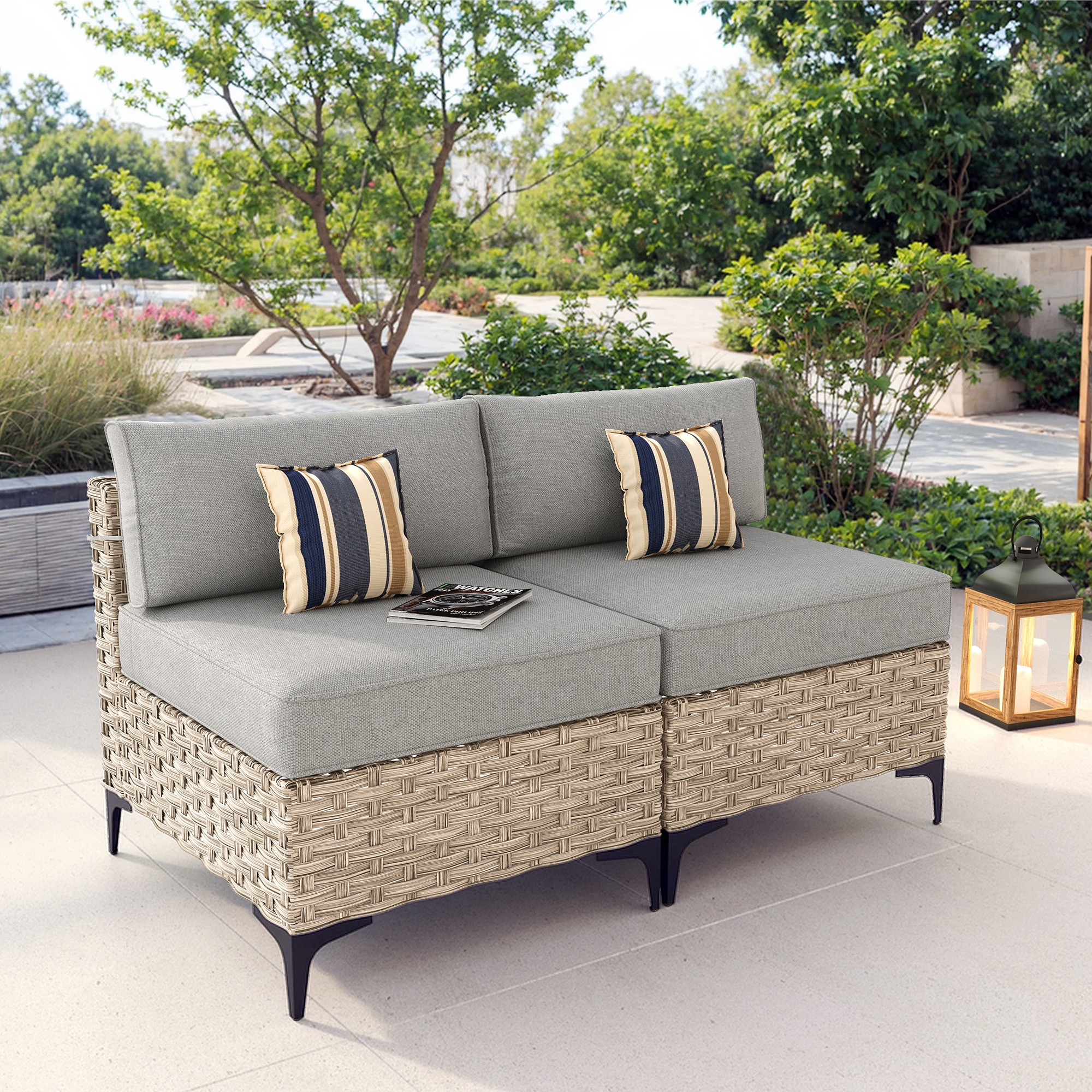 Caodoc L5-SKT400-2-1 SKT Rattan Outdoor Sectional with Dark gray Cushions and Wicker Frame