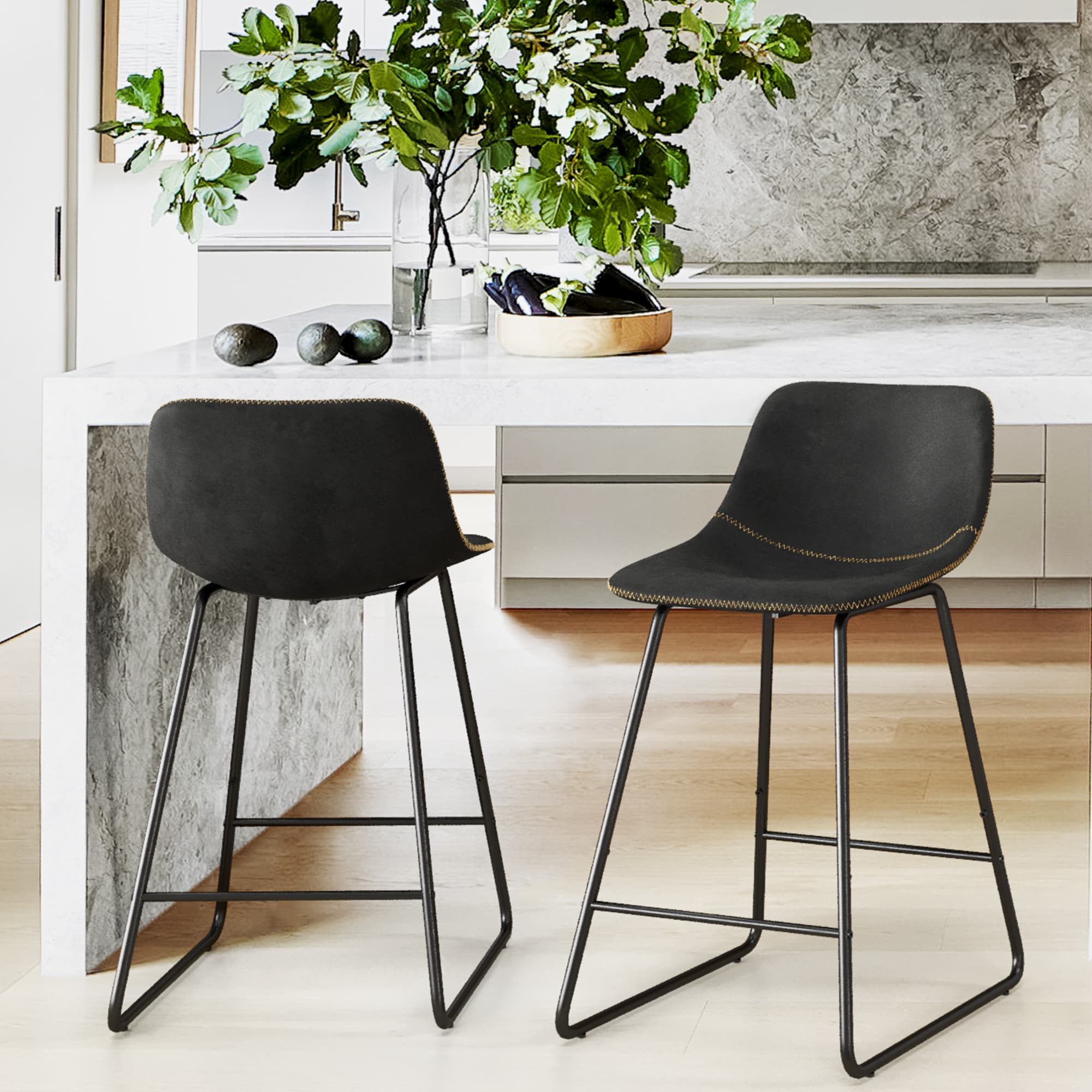 LUE BONA 2LB21CH0022-600LS Set of 2 Black 24-in H Counter height (24-in to 27-in) Bucket Seat Metal Back Bar Stool Back