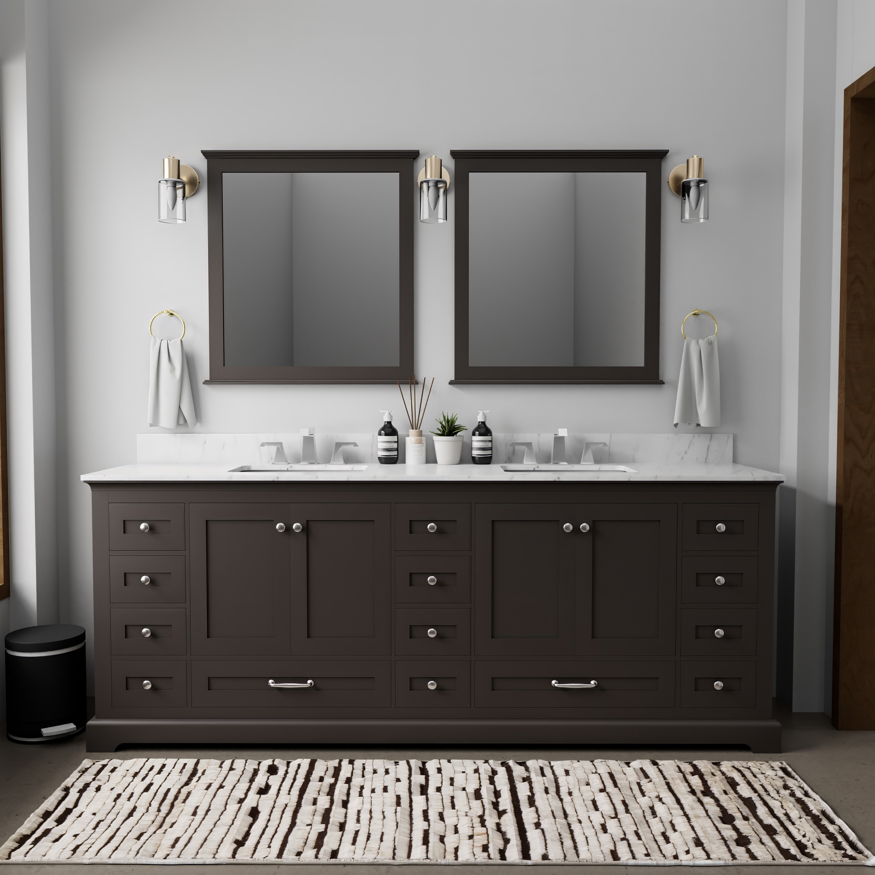 Lexora LD342284DG00M34 Dukes 83-in Espresso Bathroom Vanity Base Cabinet without Top (Mirror Included)