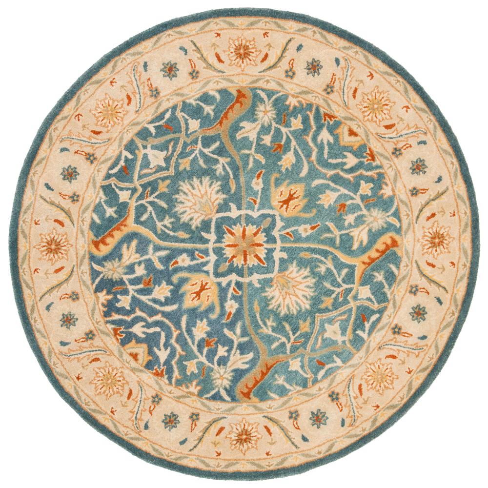 Safavieh AT14E-6R Antiquity Bibika 6 x 6 (ft) Tufted Wool Blue Round Indoor Floral/Botanical Vintage Area rug