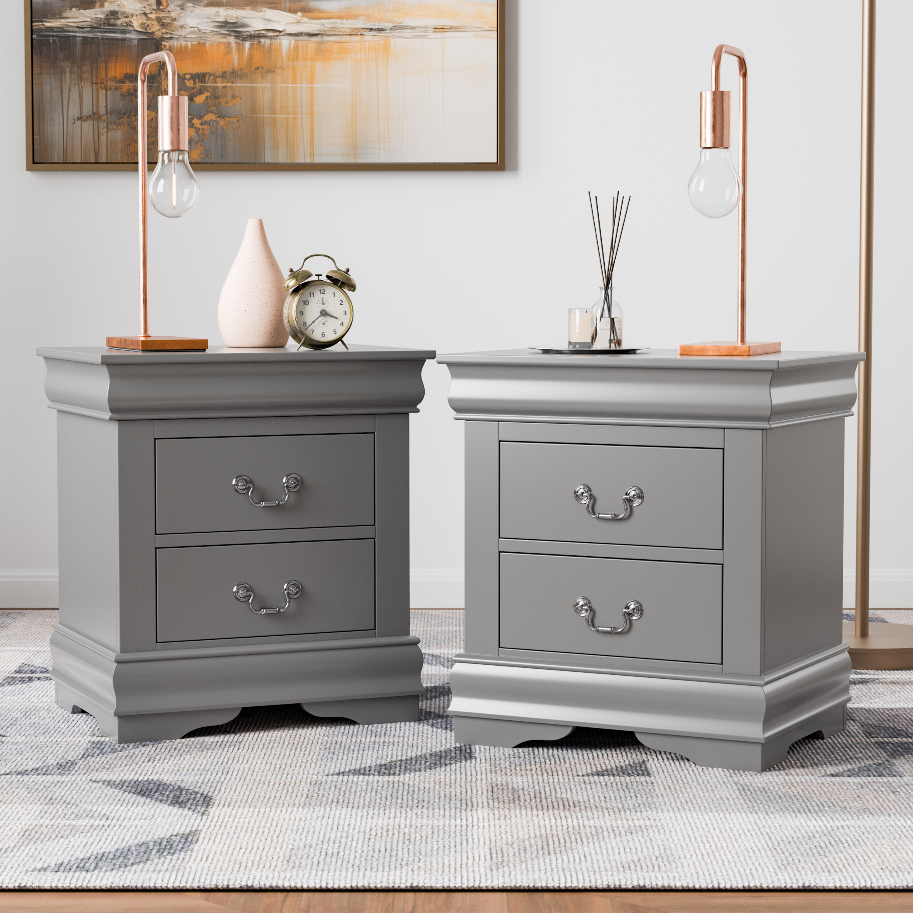Furniture of America IDF-N7866GY-2NS Burkhart Gray Nightstand