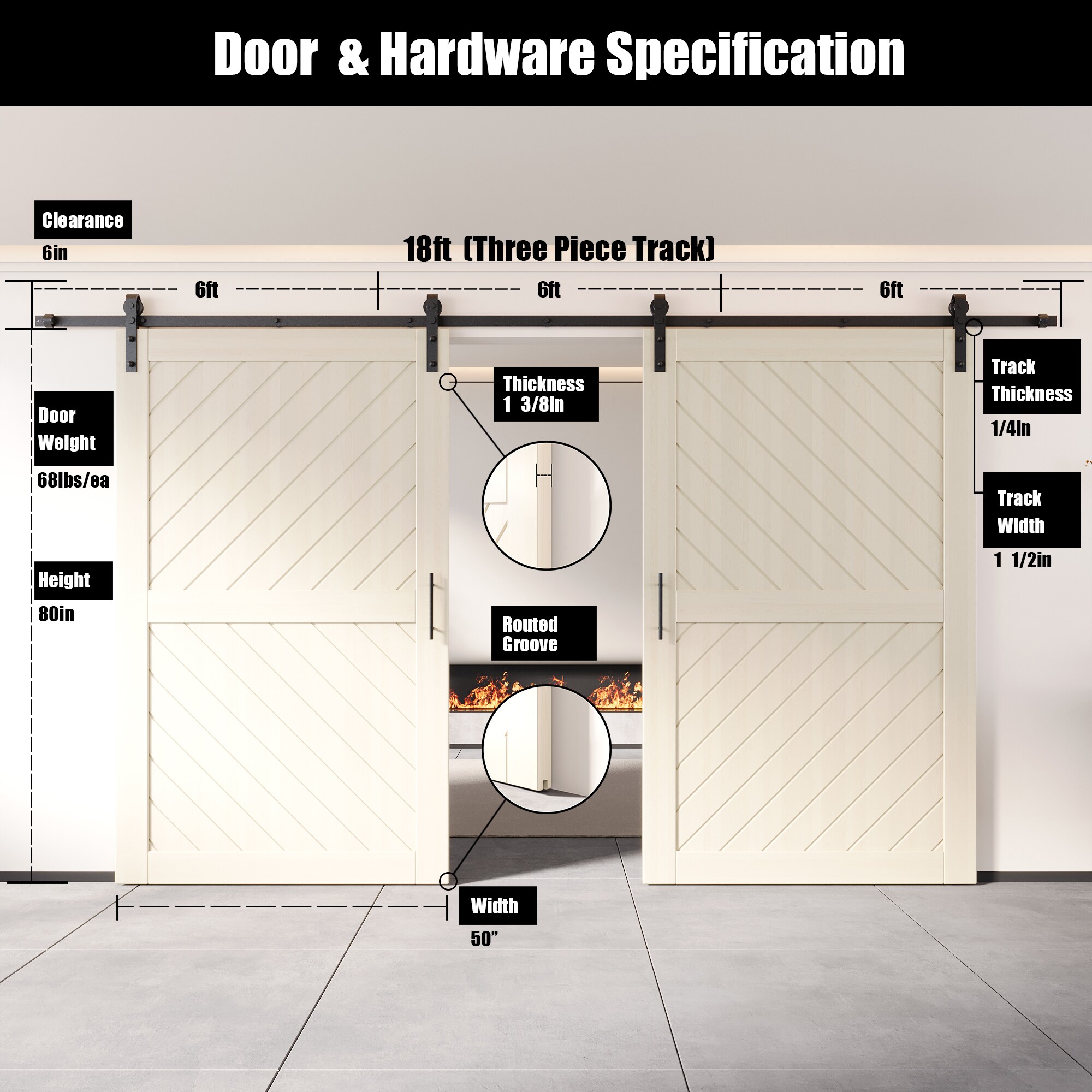 HOMACER YT2H216C-XT3-5080-TG Barn-Doors - View #2