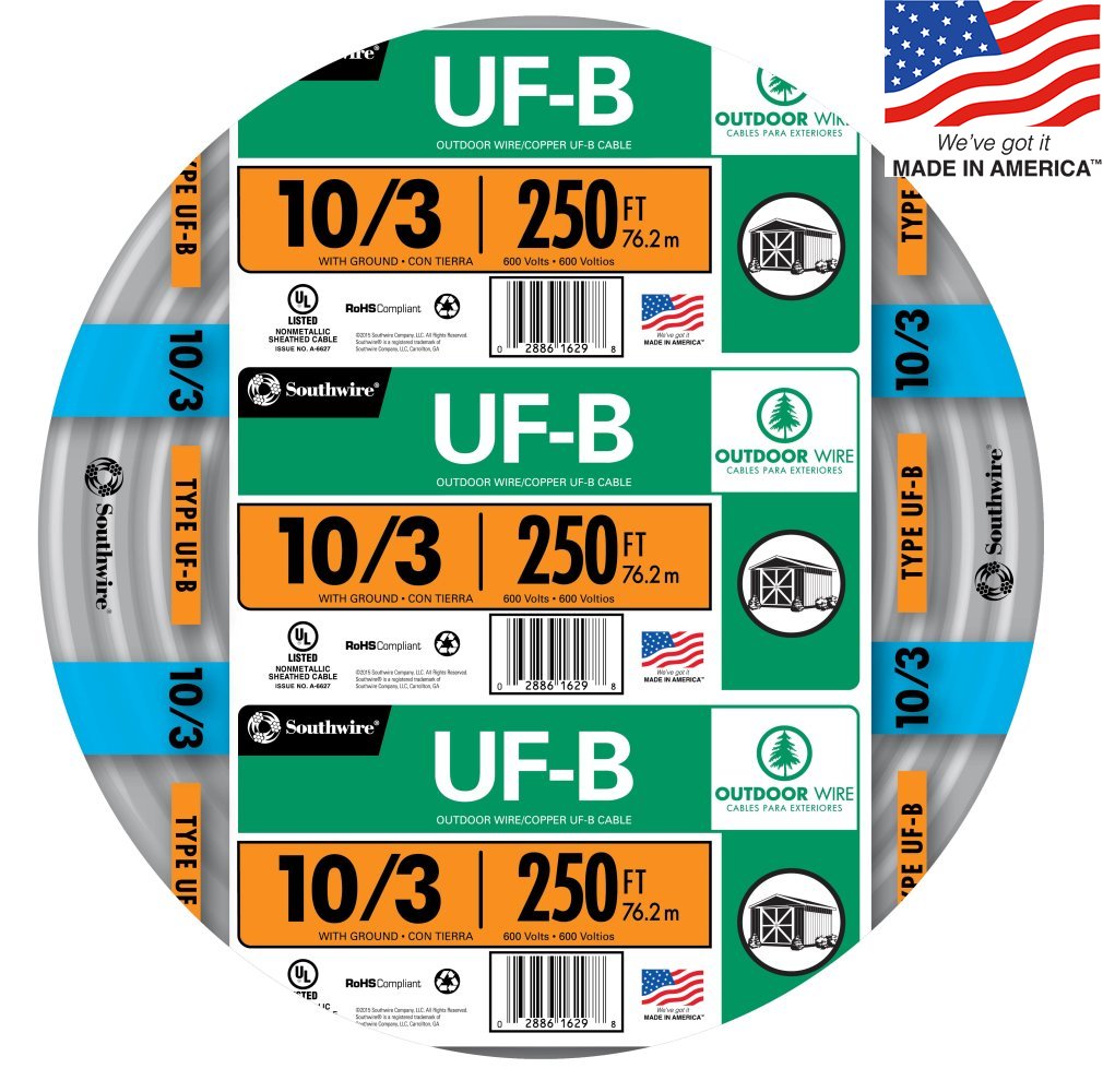 Southwire 250-ft 10/3 UF-B Wire W/G (By-the-roll)