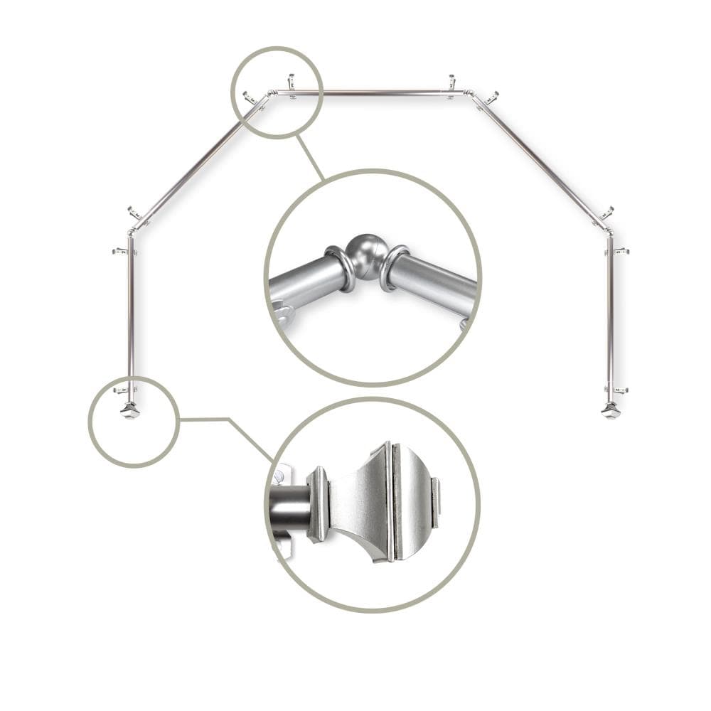 Hart & Harlow L5BAY-82-5 Pandora 13/16-in 5-sided 28-in to 48-in Satin nickel Steel Bay window curtain rod with Finials