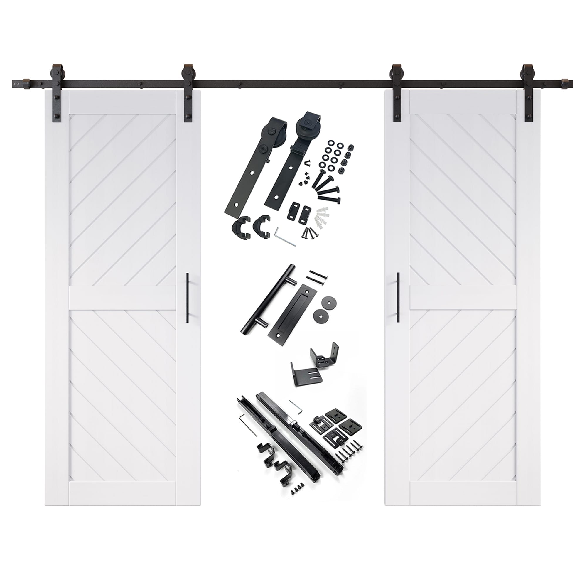 HOMACER YT2H132C-XT3-3080-WH 30-in x 80-in White Prefinished Non-standard Pine Wood Solid core Double Barn Door (Hardware Included)