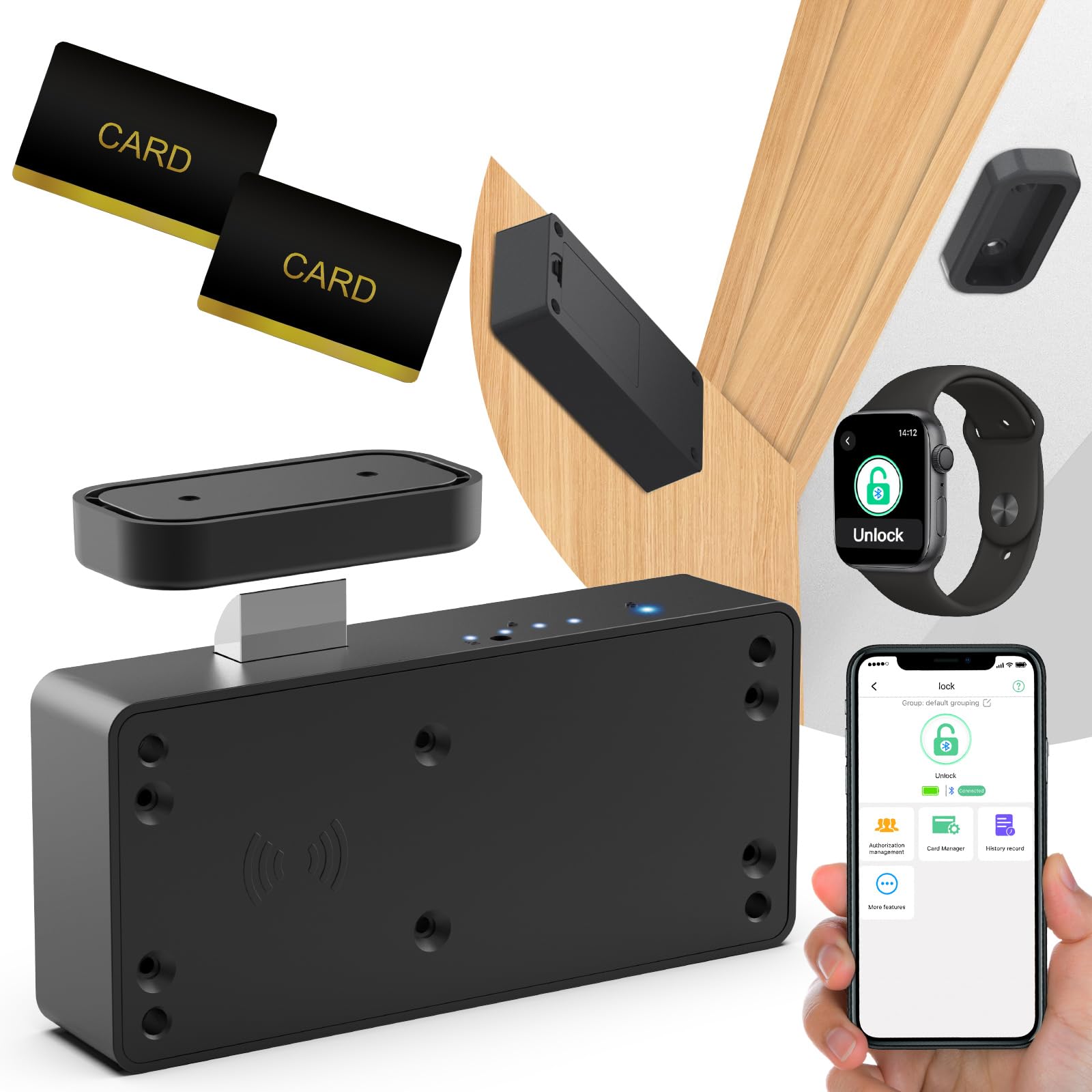Ahfiwaso  Smart Cabinet Lock Hidden RFID Keyless Bluetooth Drawer Lock Child Safety Cabinet Locker for Desk Dresser Cupboard Liquor Cabinet