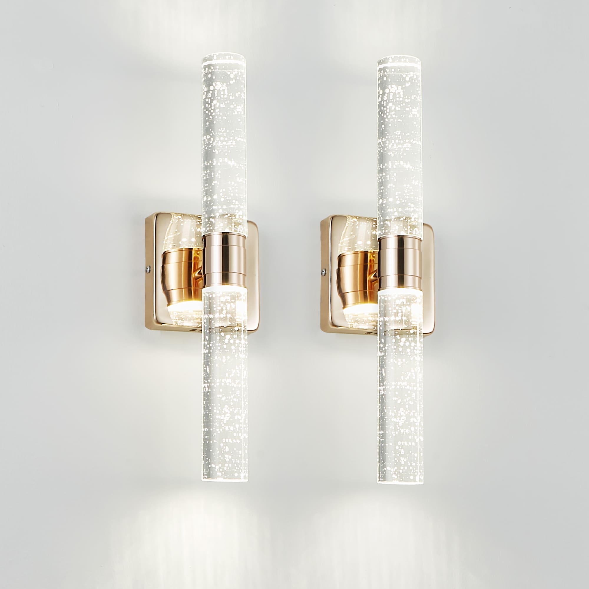 Zitrend 4-in Gold Bubble Crystal LED Wall Sconces Set of 2 Contemporary Hardwired 2-Light Fixtures for Bathroom Bedroom Living Room and Hallway