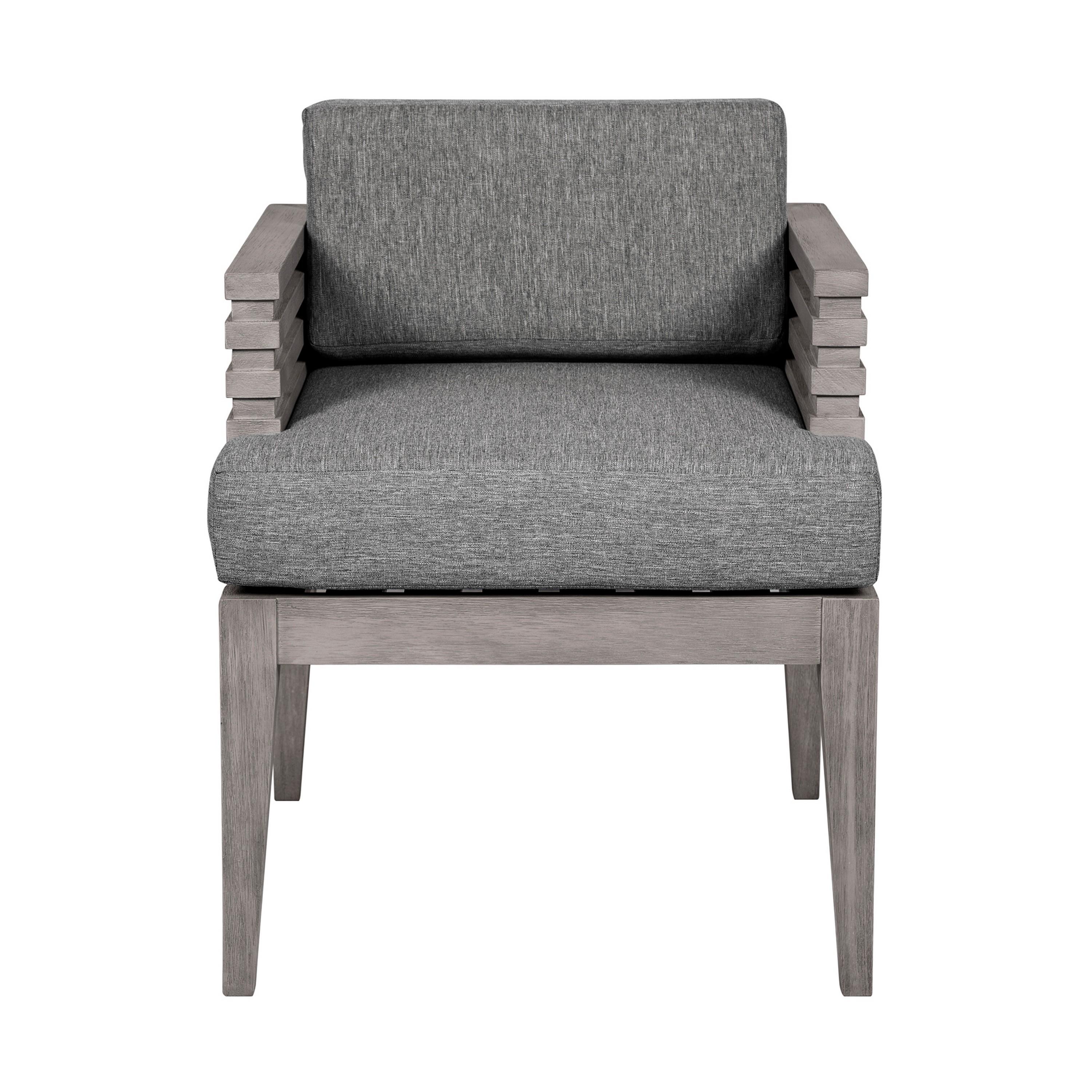 Gray Eucalyptus Wood Outdoor Dining Arm Chair with Cushions