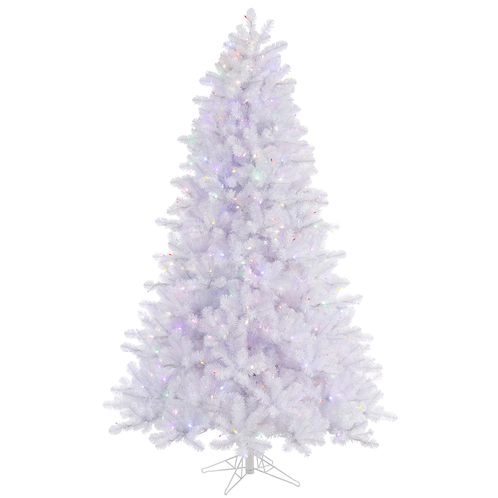 Vickerman A135777LED 7.5-ft Pine Pre-lit White Artificial Christmas Tree with Multicolor LED Lights