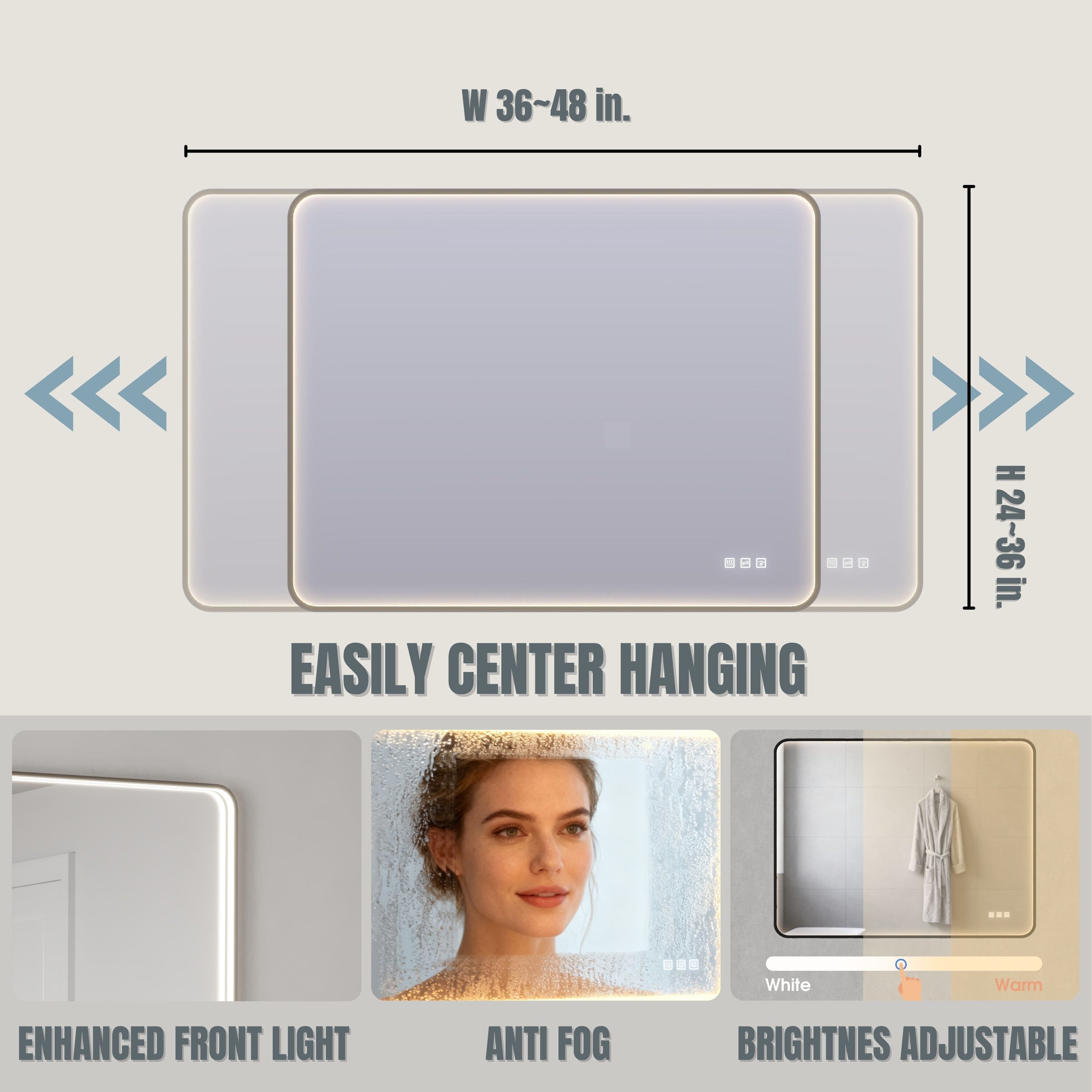 ONWITH OW-B12080MB-LED Framed-Bath-Mirrors - View #2