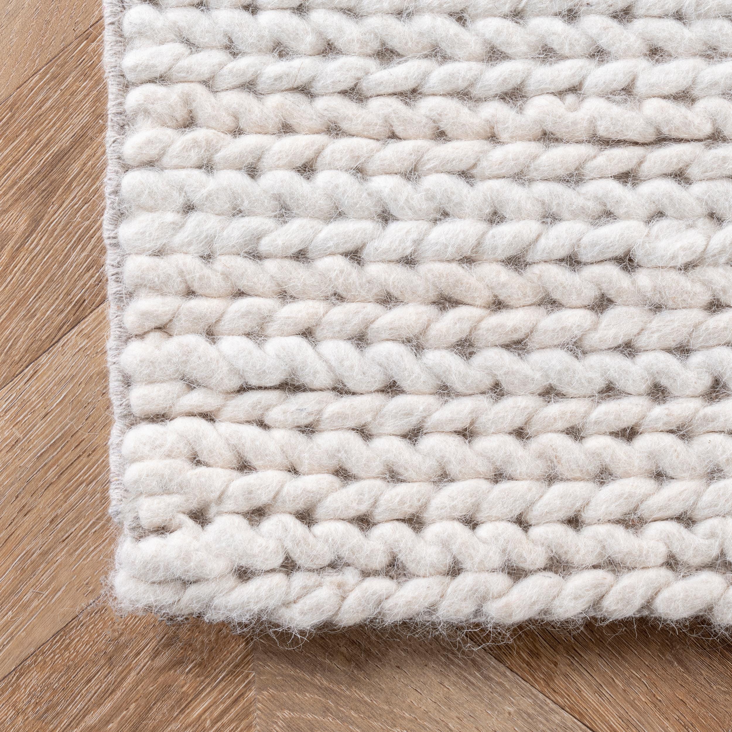 The Indoor Store Hand Knitted Chunky Wool Area Rug, Ivory/off White, Runner  