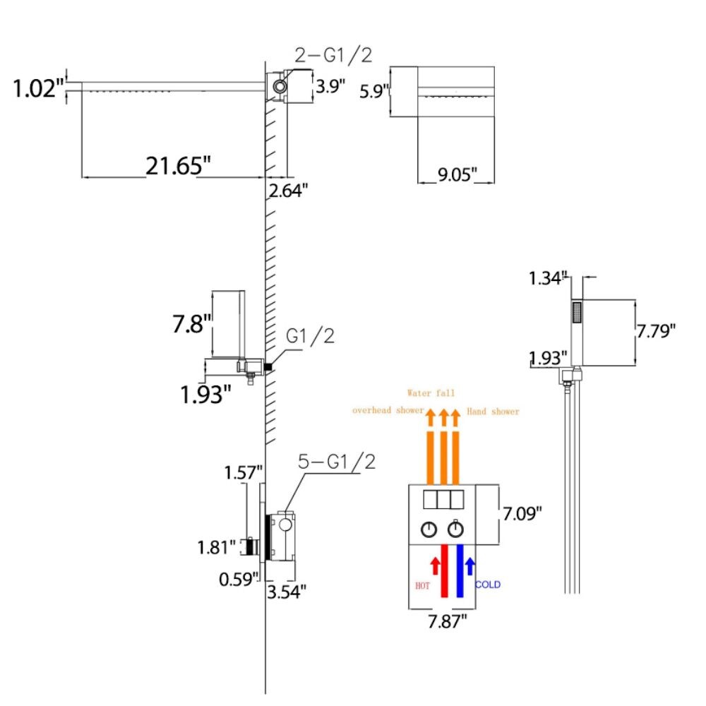 WELLFOR WB-85050-MB Showerhead-Bar-Panels - View #6