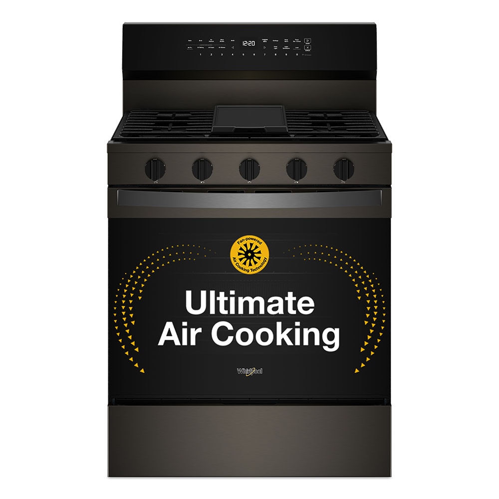 Whirlpool WFGS7530RV High Speed Preheat 30-in 5 burners 5-cu ft Air Fry Convection Oven Freestanding Natural Gas Range ( Black Stainless Steel )