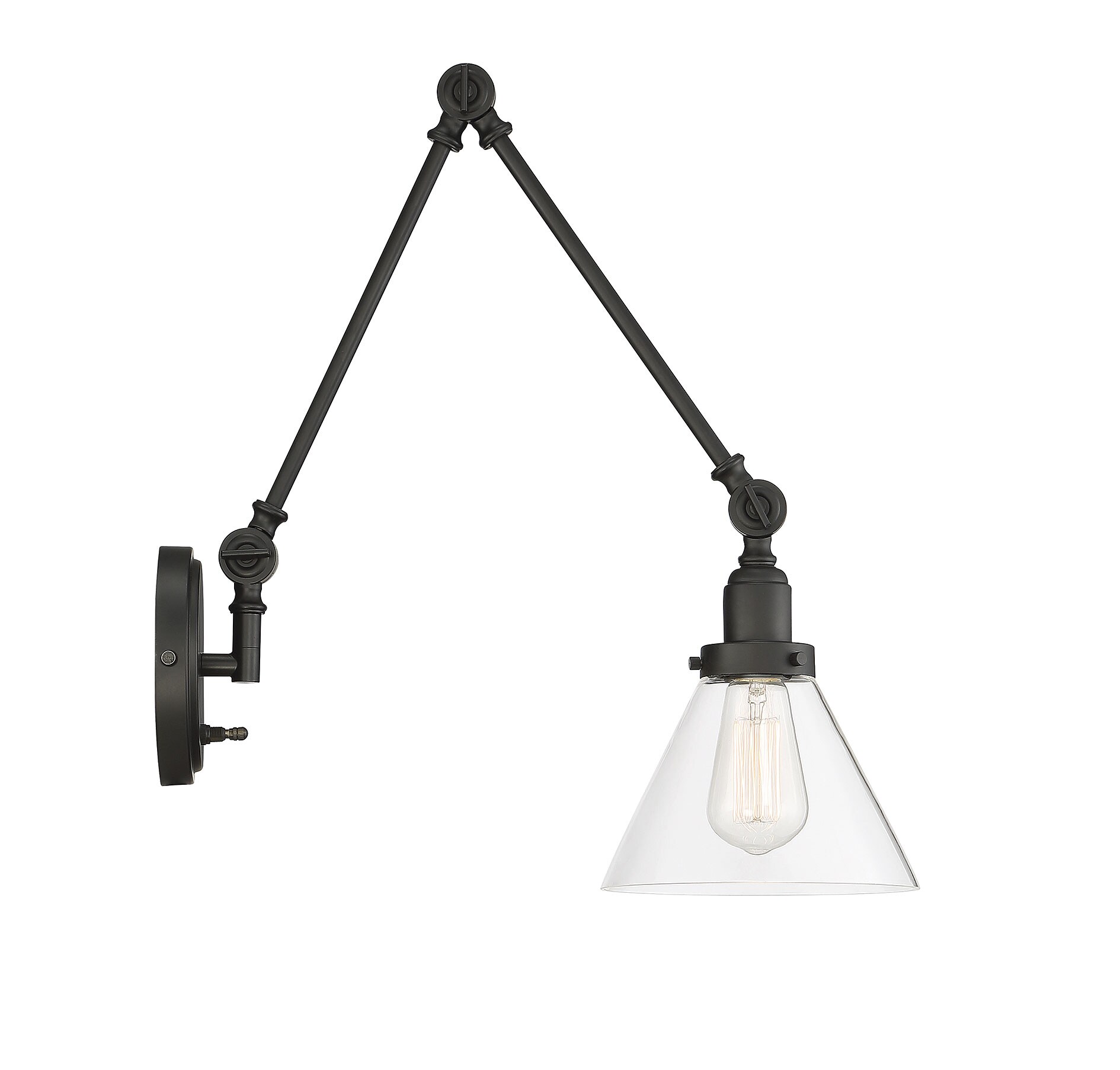 Drake Matte Black Adjustable Arm Wall Sconce with Clear Glass Shade