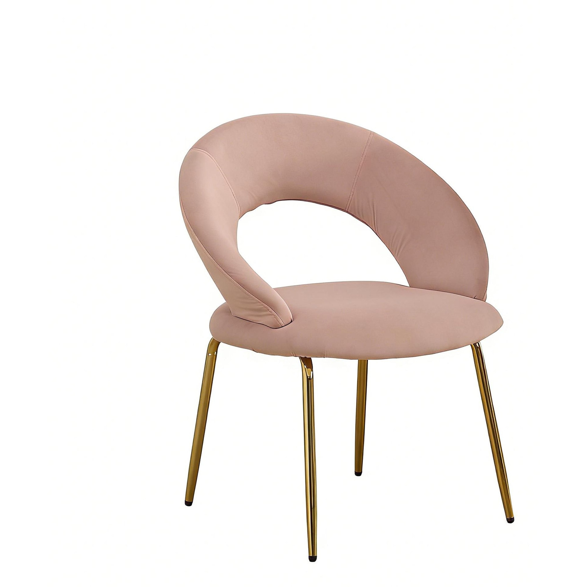 REIBII Teddy Fabric Dining Chair with Curved Backrest and Metal Legs for Kitchen Dining Room Ergonomic Design Pink