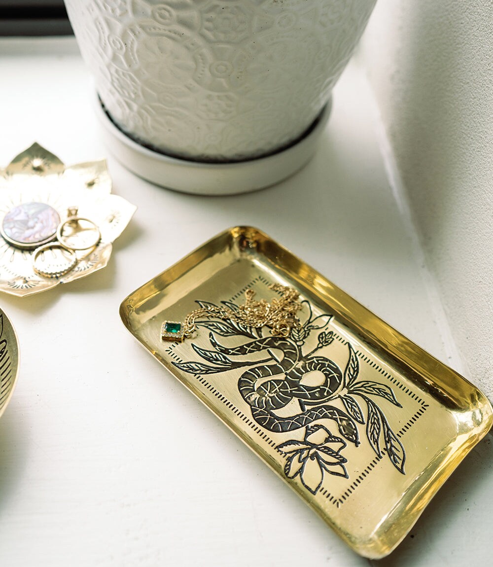 Matr Boomie Saanp Snake Rectangular Etched Brass Catch-all Tray in the ...
