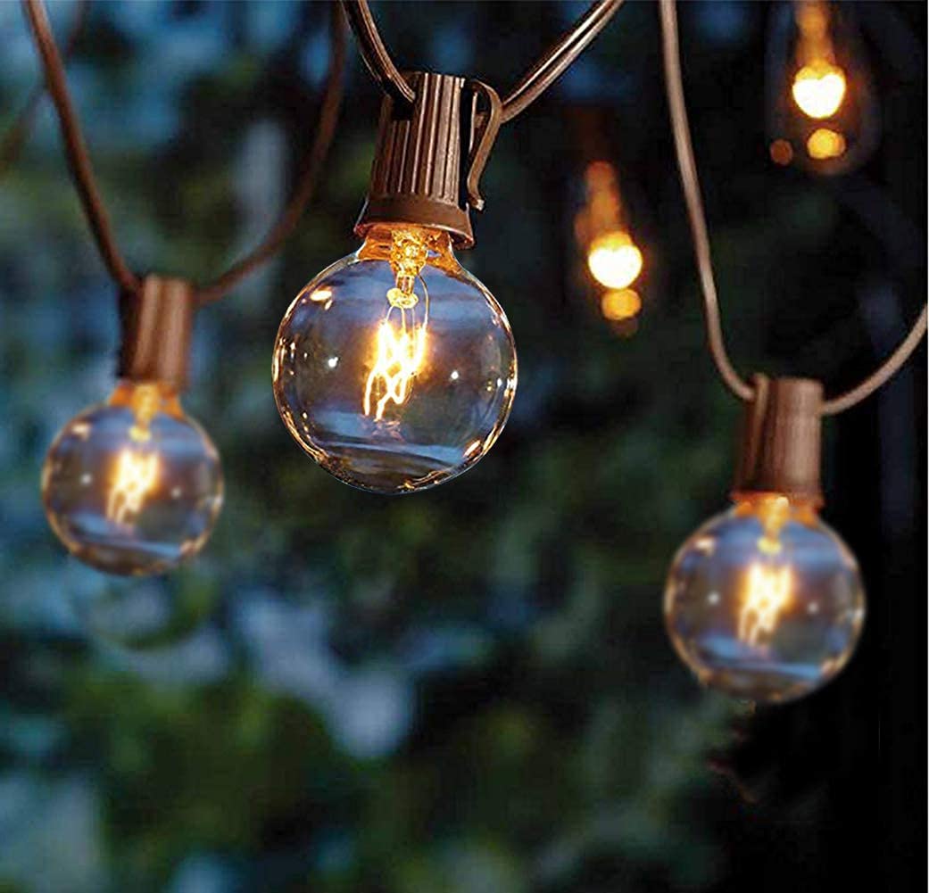 Justincity  Outdoor String Lights 25FT Hanging Patio Lights with 27 Clear Globe Bulbs Connectable Brown C7 E12 Base durable home and garden