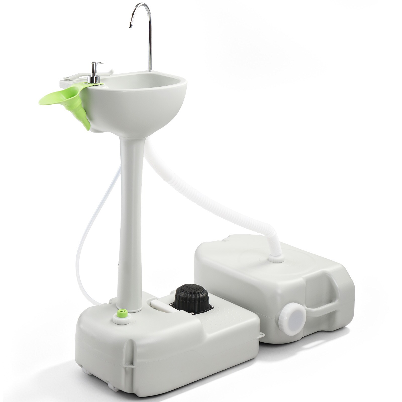 Bestcore Portable Outdoor Hand Wash Station 19L Fresh Water Tank with 24L Recovery Tank HDPE Camping Sink 40.55-in Tall Foldable White