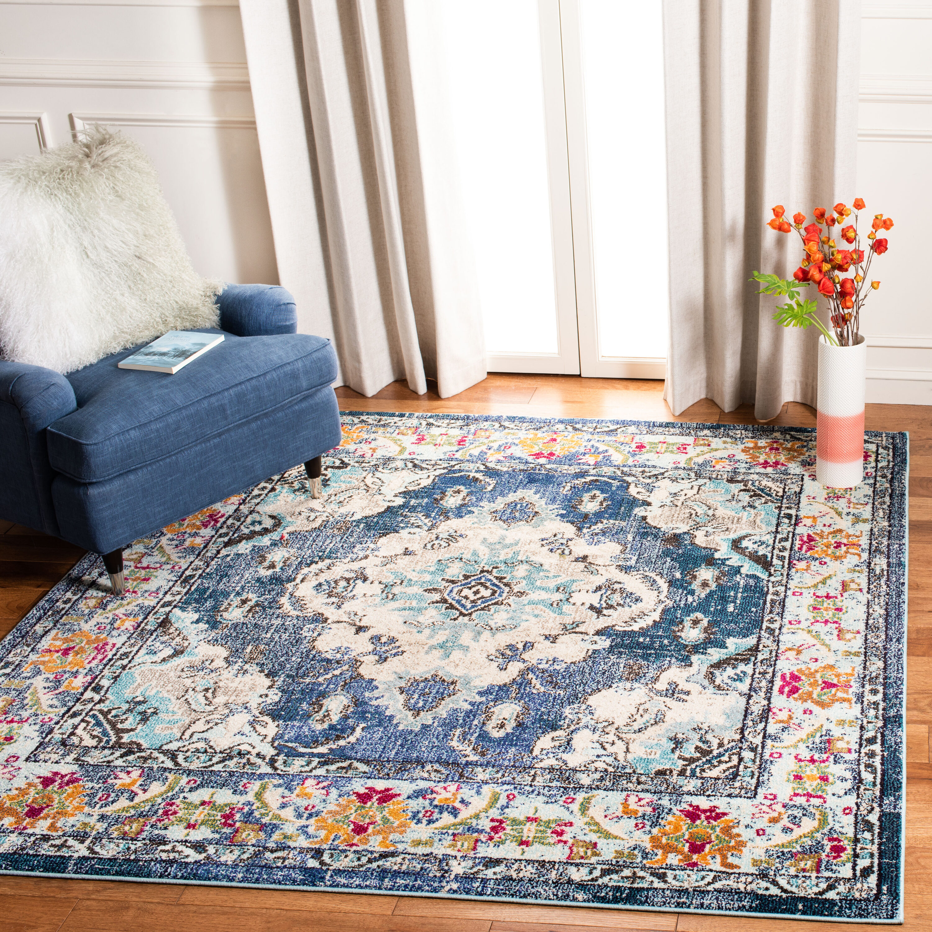 Monaco 243N Navy Light Blue Traditional Square 8ft x 8ft Rug