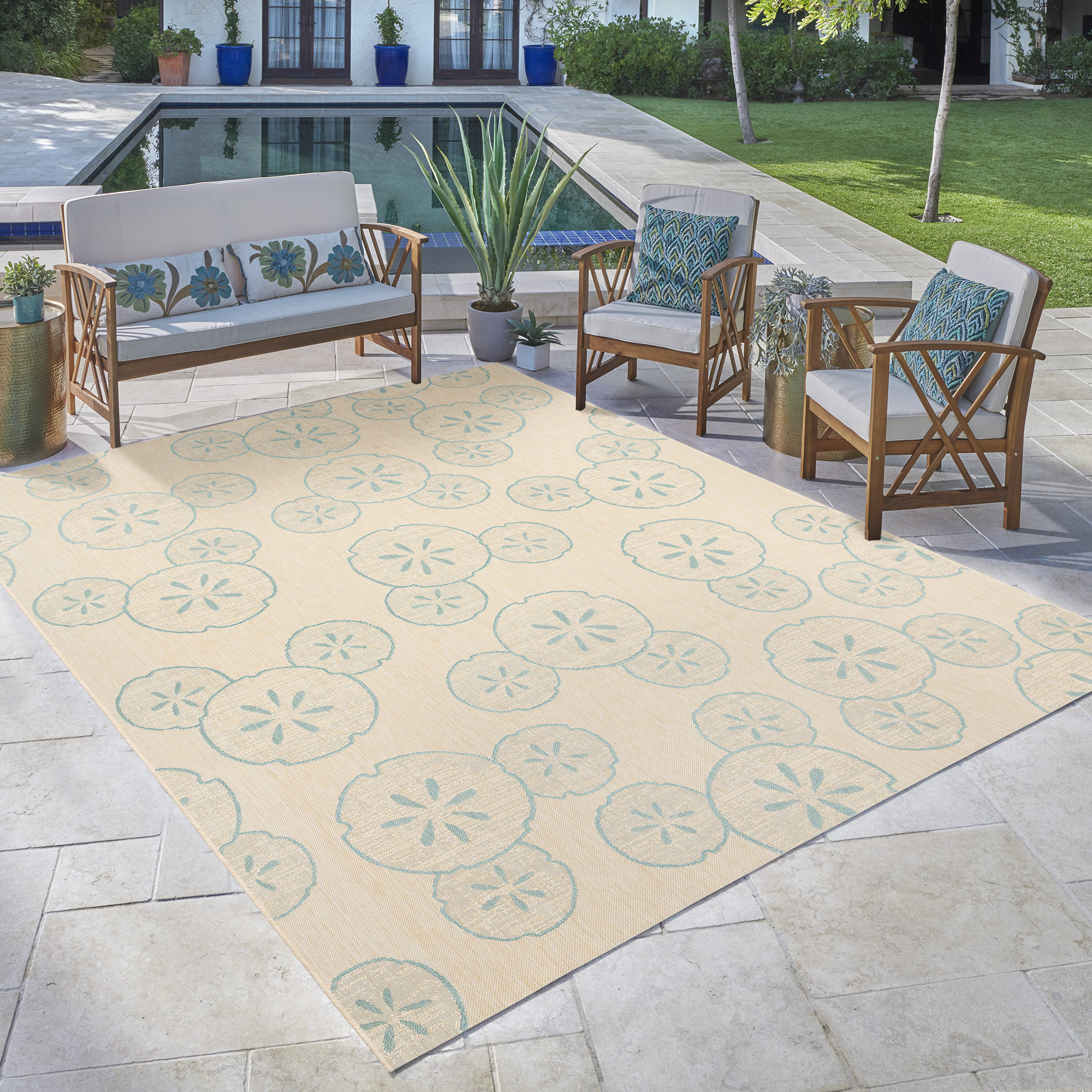 Disney 25505 5 x 8 (ft) Polypropylene Sand/Oasis Rectangular Indoor/Outdoor Coastal Area rug