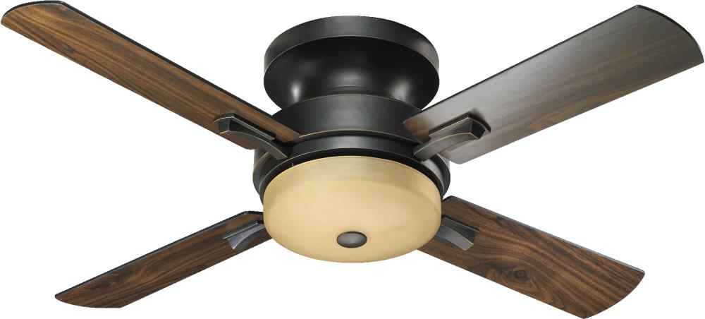 Quorum International 65524-95 Davenport 52-in Old World Indoor Flush Mount Ceiling Fan with Light and Wall-mounted Remote (4-Blade)